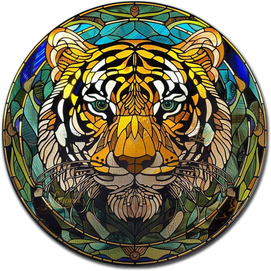 Lygond Metal Sign Tin Sign Circular Stained Glass Tigle Tin Signs Gardening For Pet 8×8 Inches