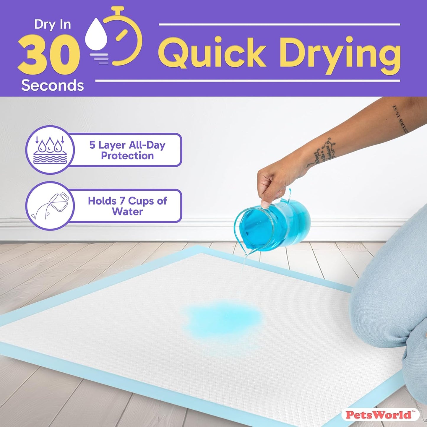 PETSWORLD Giant Dog Potty Pads, Odor-Eliminating, 36" x 36", Ultra Absorbent 5-Layer Leak-Proof Training Pads for Dogs & Cats (36x36, 400 Count)