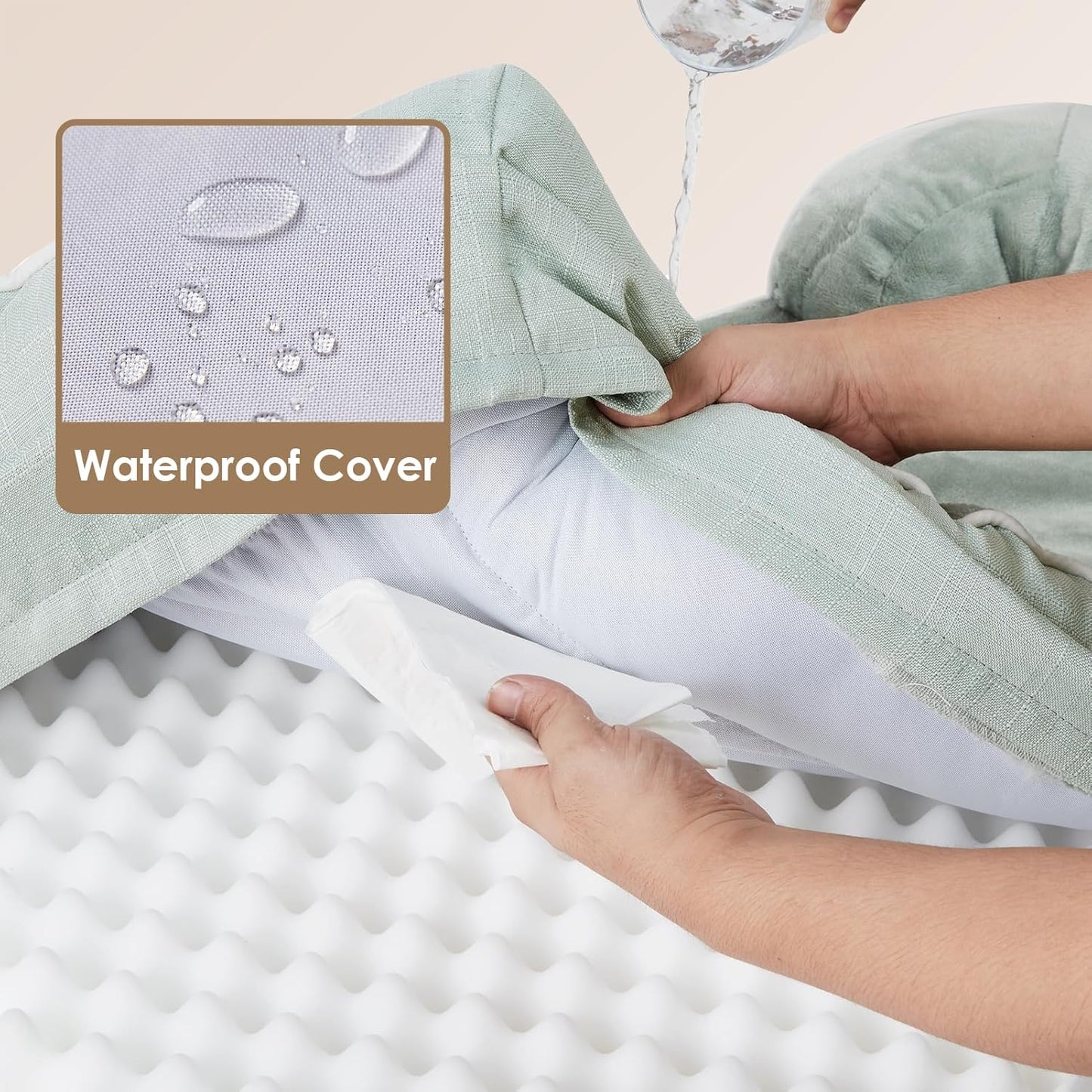 EHEYCIGA Orthopedic Dog Beds for Extra Large Dogs, Waterproof Memory Foam XXL Dog Bed with Sides, Non-Slip Bottom and Egg-Crate Foam Big Pet Couch Bed with Washable Removable Cover, Sage Green