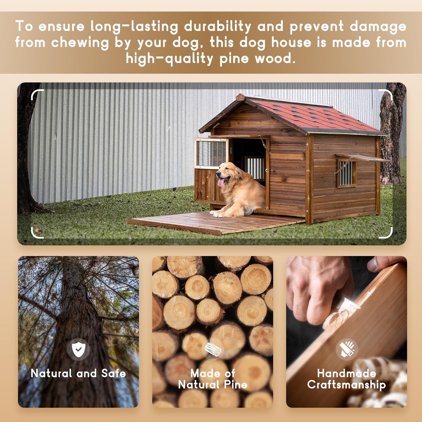 Extra Large Dog House Outdoor Made of Solid Pine Wood, Warm Doghouse, Dog House with Elevated Floor for Large Dogs, (Wood, 3XL)