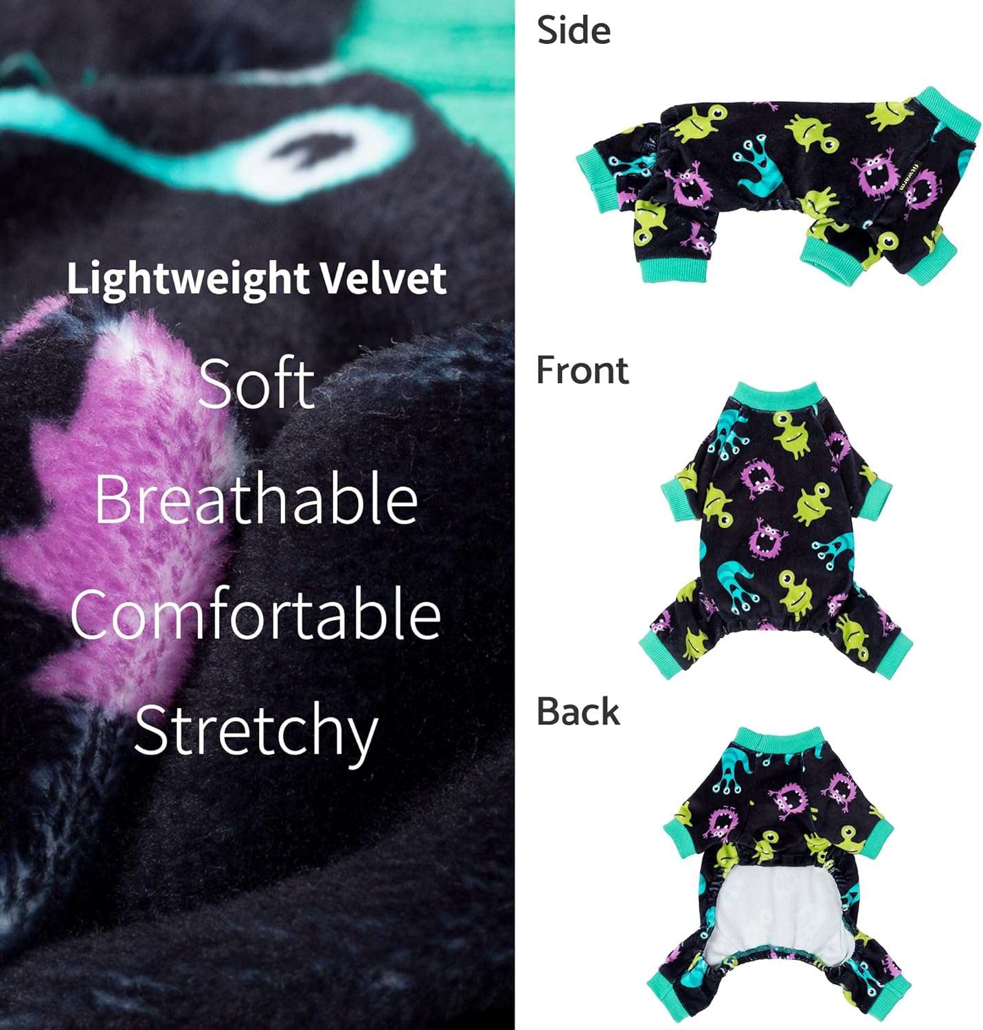 Fitwarm Cute Monster Halloween Dog Pajamas, Funny Costumes for Small Dogs Boy Girl, Festive Pet Clothes, Green, Purple, Black, XXL