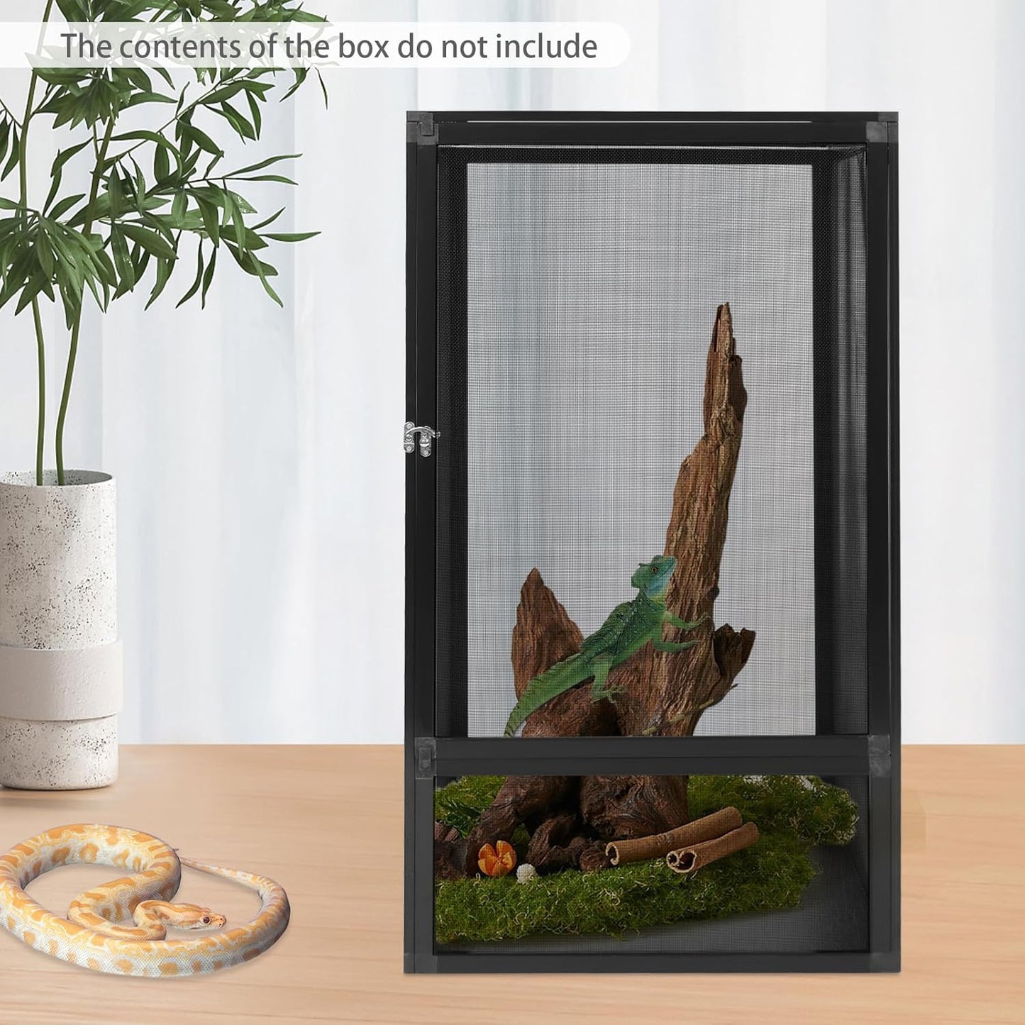 Micro Habitat Terrarium Enclosure Reptile Open Aluminum Screen Cage Black Large Reptiles Habitat Cage with Locking Latch for Small Tree Dwelling Reptiles, Amphibians, Spiders