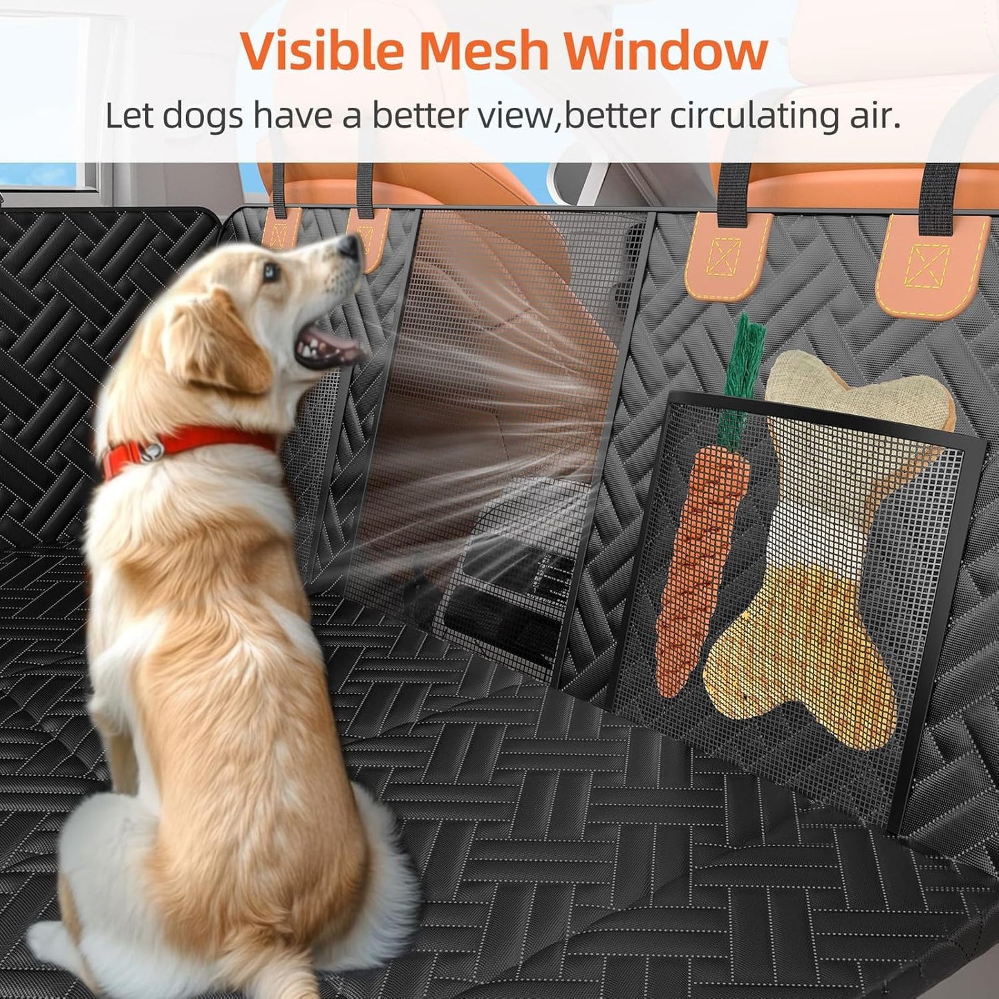 Back Seat Extender for Dogs,Dog Car Seat Cover for Back Seat,Hard Bottom Dog Bed for Car with Mesh Window,100% Waterproof and 600D Oxford Scratch-Resistant Backseat Car Seat for Cars Trucks and Suv