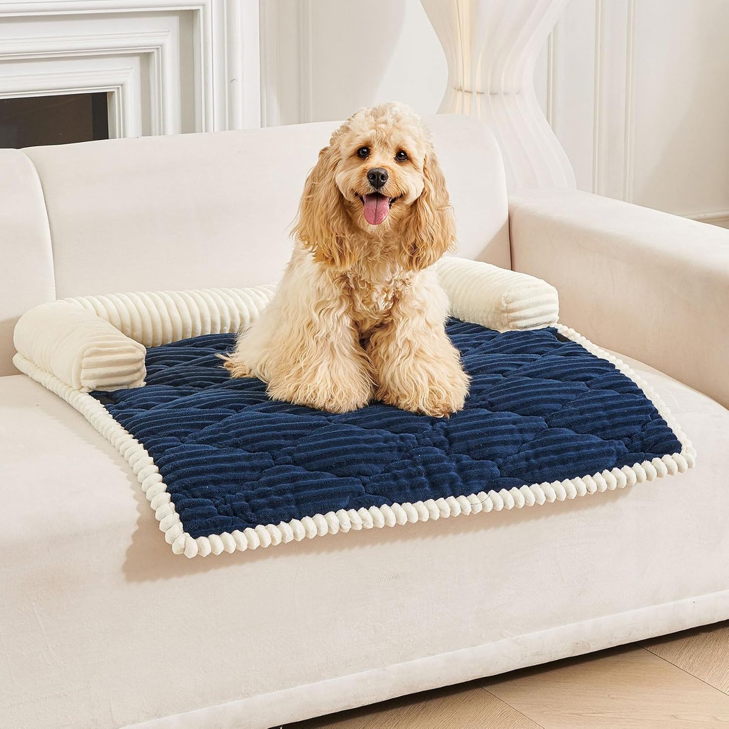 HAOMAIJIA Dog Couch Bed for Medium Dogs, Non Slip Pet Couch Covers for Sofa Thick Soft Washable Dog Couch Cover Protector All Seasons Universal Dogs and Cats Bed Mat (Navy Blue, Medium)