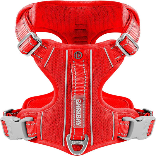 BARKBAY Dog Harness No Pull with ID Tag Pocket - Heavy Duty, Reflective, Easy Control for Large Dogs(Red,M)