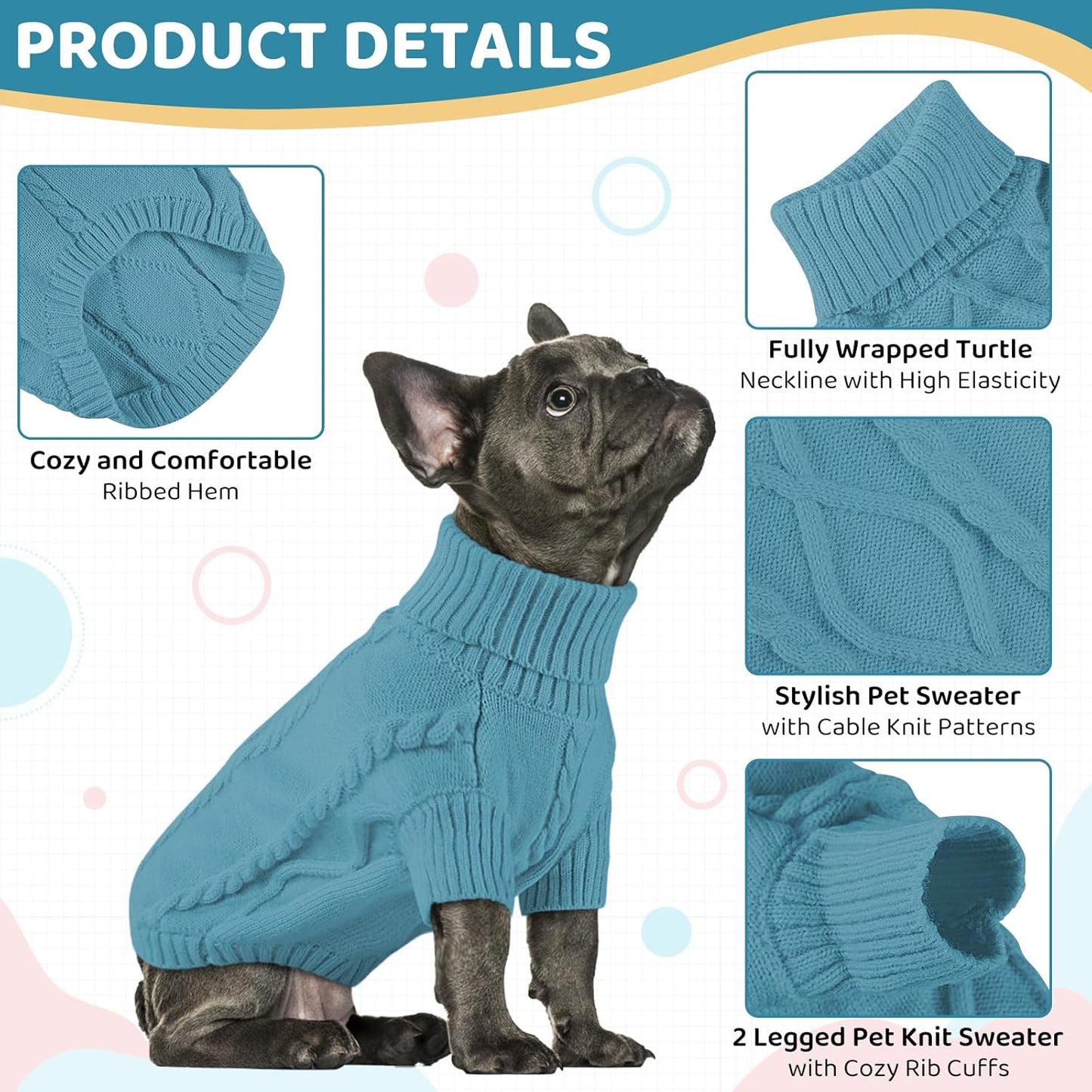 Queenmore Dog Sweater Large Size,Warm Dog Sweaters for Big Dogs,Chunky Knitted Doggy Sweater for Extra Large Dogs Boy Girl, Big Doggie Turtleneck Winter Outfit (Peacock Blue,2XL)