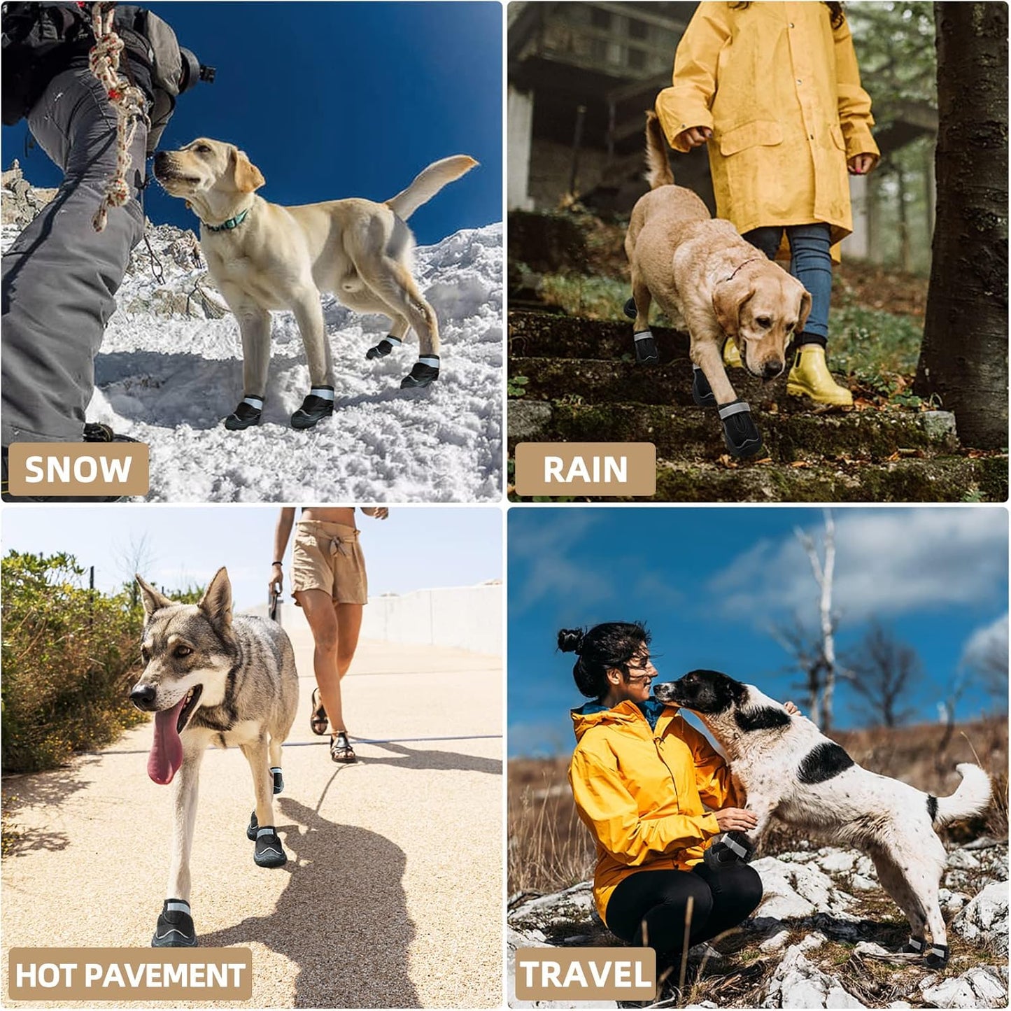 Hcpet Dog Boots for Large Dogs, Dog Shoes for Hot Pavement Winter Snow, Paw Protector Dog Booties Designed for Comfort and Breathability, Outdoor Booties for Small Medium Dogs for Hiking Black Size 2