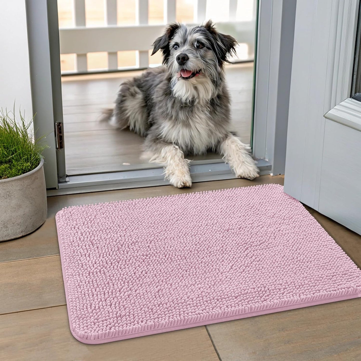 Smiry Dog Door Mat for Muddy Paws 24x16, Absorbs Moisture and Dirt Doormat, Non-Slip Washable Quick Dry Chenille Front Door Mat Indoor Entrance, Entryway Carpet for Inside Floor, Dusty Rose