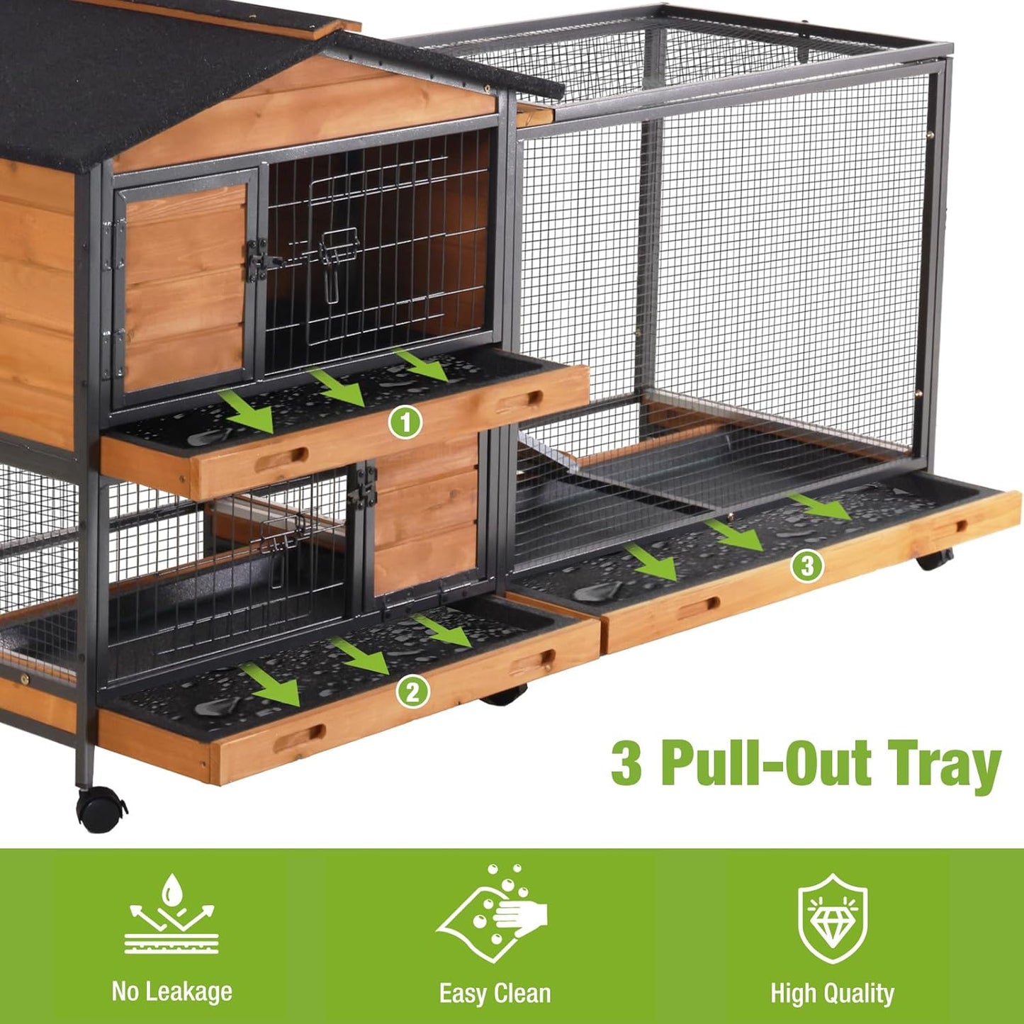 GUTINNEEN Rabbit Hutch Outdoor with Metal Surround Indoor Rabbit Cage with Wheels Bunny Cage Large Guinea Pig Cage for Small Animals with Tray