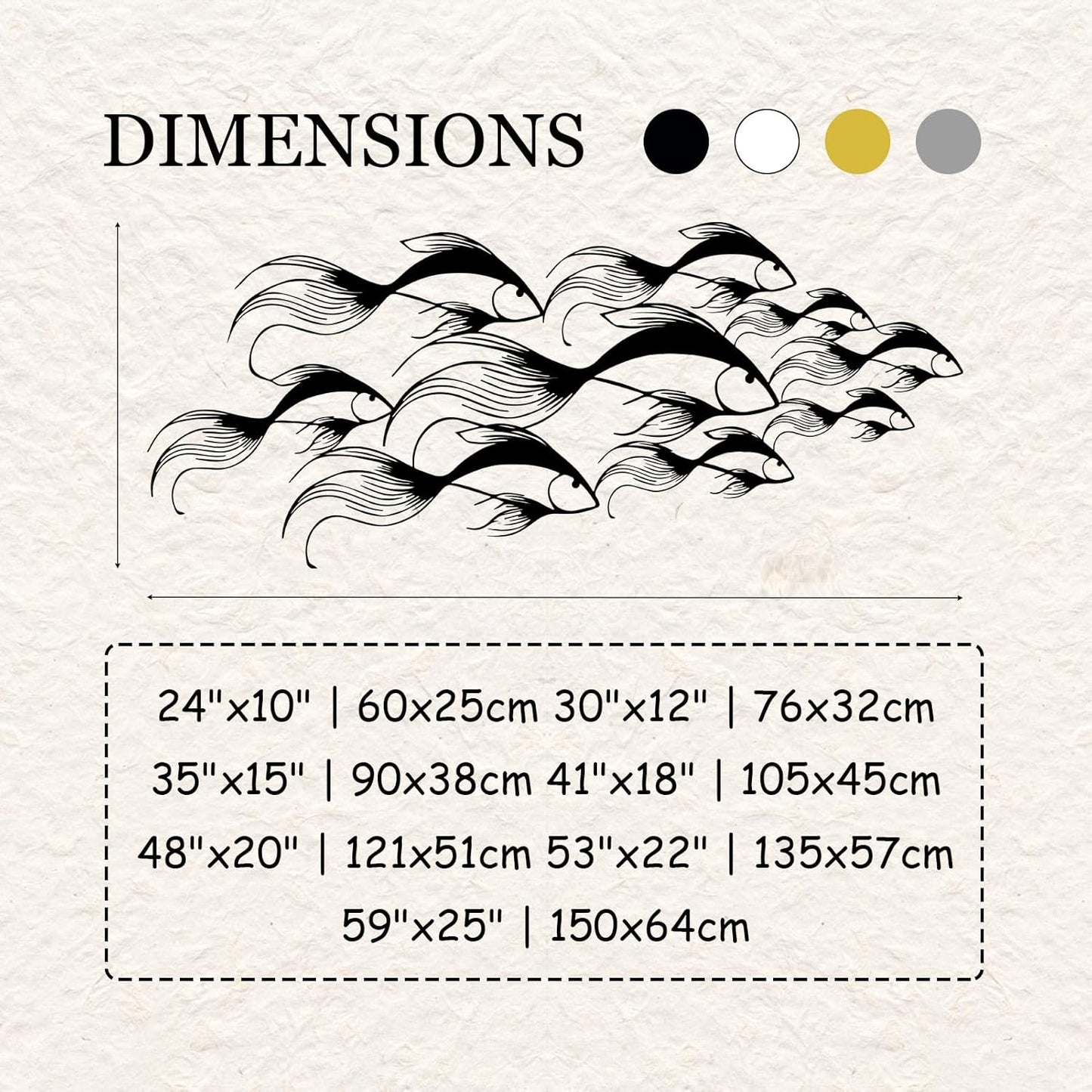 School of Fish Metal Wall Art, Metal Fish Wall Decor, Sea Life Wall Art, Large Nautical Wall Hanging, Modern Beach House Wall Decor, Ocean Themed Artwork for Bathroom (Black, 41"x18" | 105x45cm)