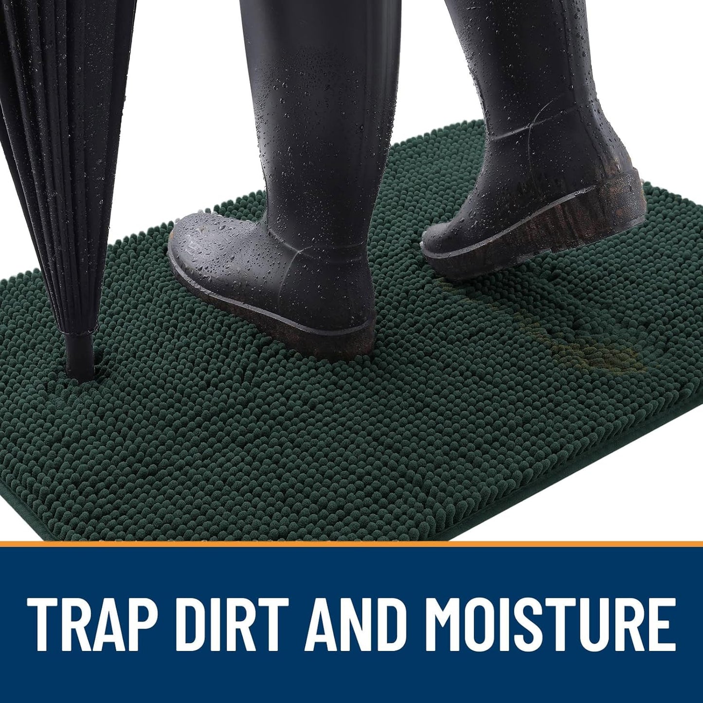 OLANLY Dog Door Mat for Muddy Paws 70x24, Absorbs Moisture and Dirt, Absorbent Non-Slip Washable Doormat, Quick Dry Chenille Mud Mat, Entry Indoor Entryway Carpet for Inside Floor, Blackish Green