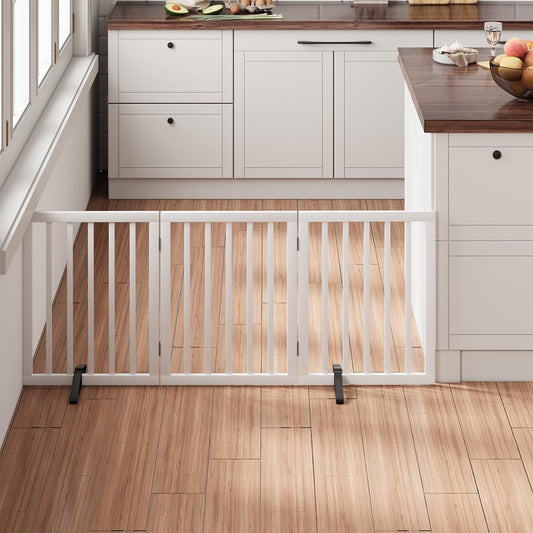 White 18-55" Wide Pet Gate, Bamboo Dog Gate for Stair, Foldable Dog Gates for Doorways House, Freestanding Pet Gates 24inches Tall, Doogie Puppy Gate Fences Indoor