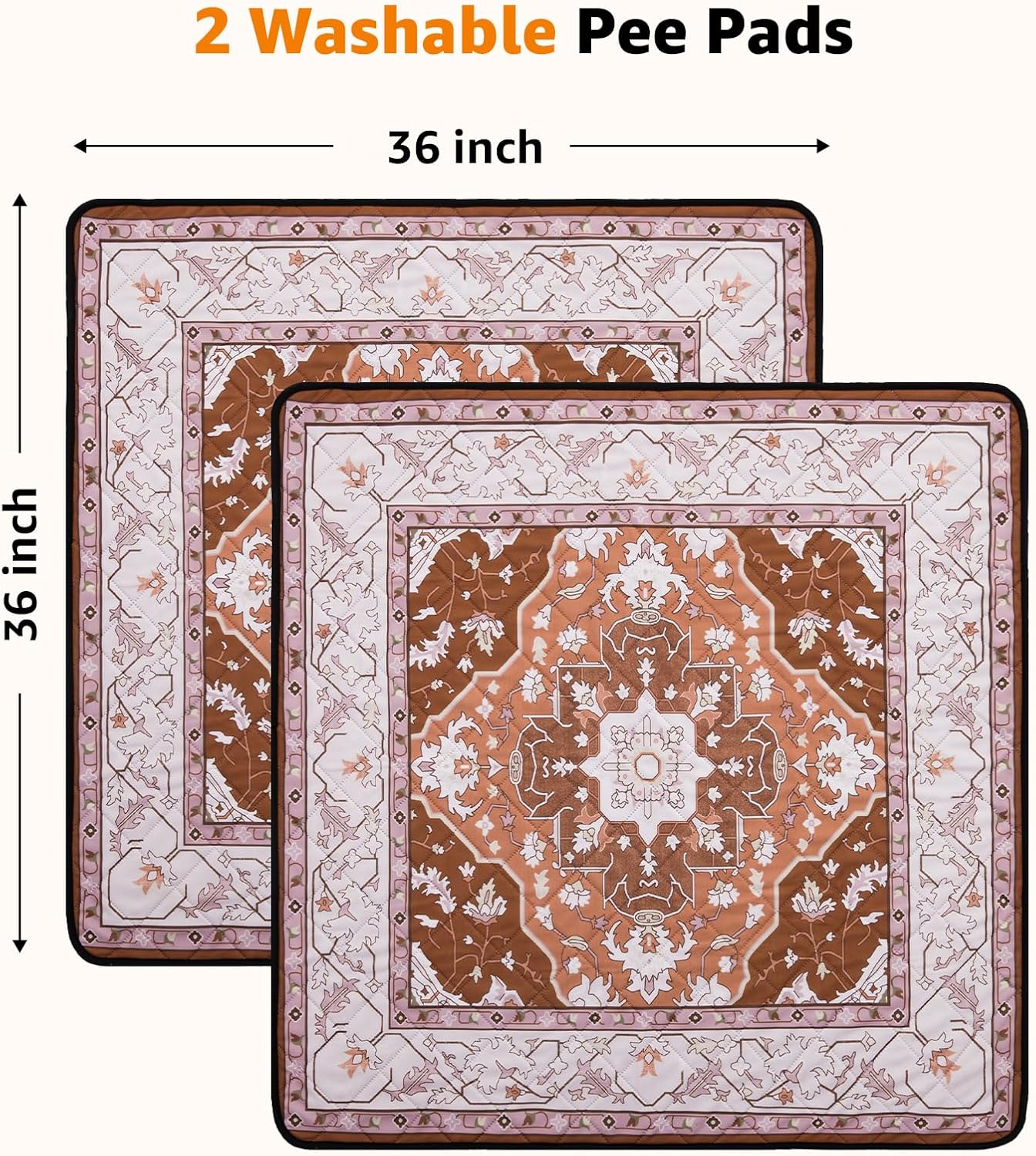 Washable Pee Pads for Dogs: 2 Pack Reusable, Waterproof & Leakproof Puppy Pad, Non-Slip Whelping & Potty Training for Floor, Playpen, Crate, Couch, 36x36