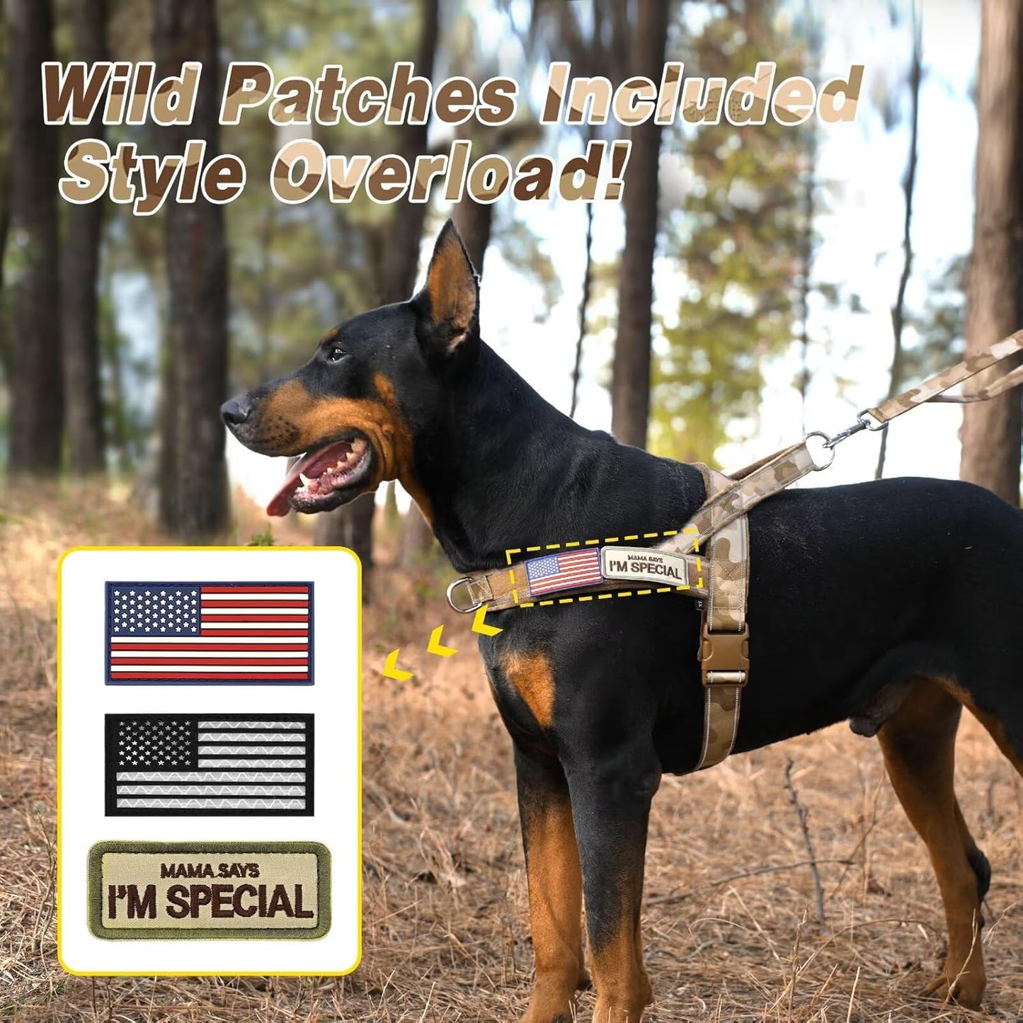 Forestpaw No Pull Dog Harness - Soft Flannel Padded Tactical Dog Vest Harness with Quick Release Buckle, Adjustable Reflective Pet Harness for Medium Dogs Walking Training,Brown Camouflage M