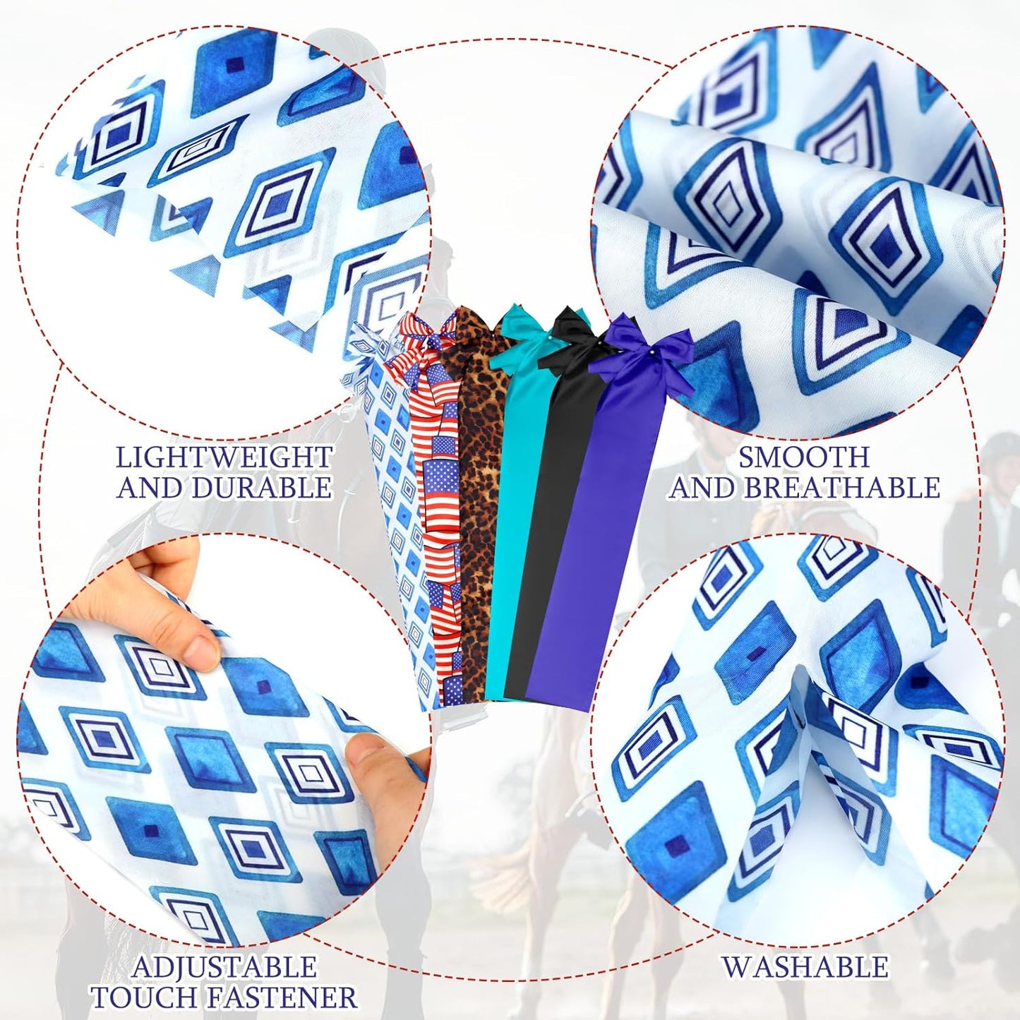 6 Pcs Horse Tail Bag Breathable Guard 22" Slip on Horse Care Tail Wrap 2 Strand Closure Straps Grooming Supplies to Keep from Dirt Breakage Rubbing 6 Designs(Modern Style)