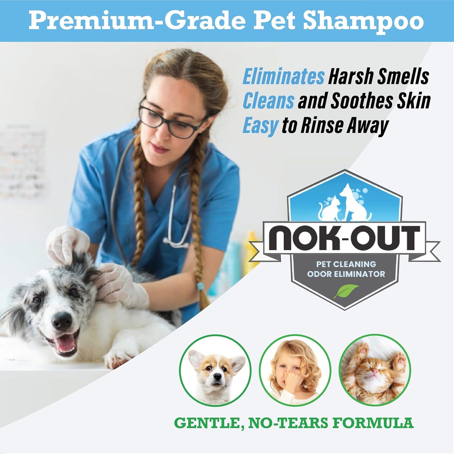 NOK OUT Premium Grade Pet Shampoo for Dogs and Cats, Veterinary Strength and Odor Eliminator Formula, Made in the USA, 20 Ounce Bottle, 6-Pack