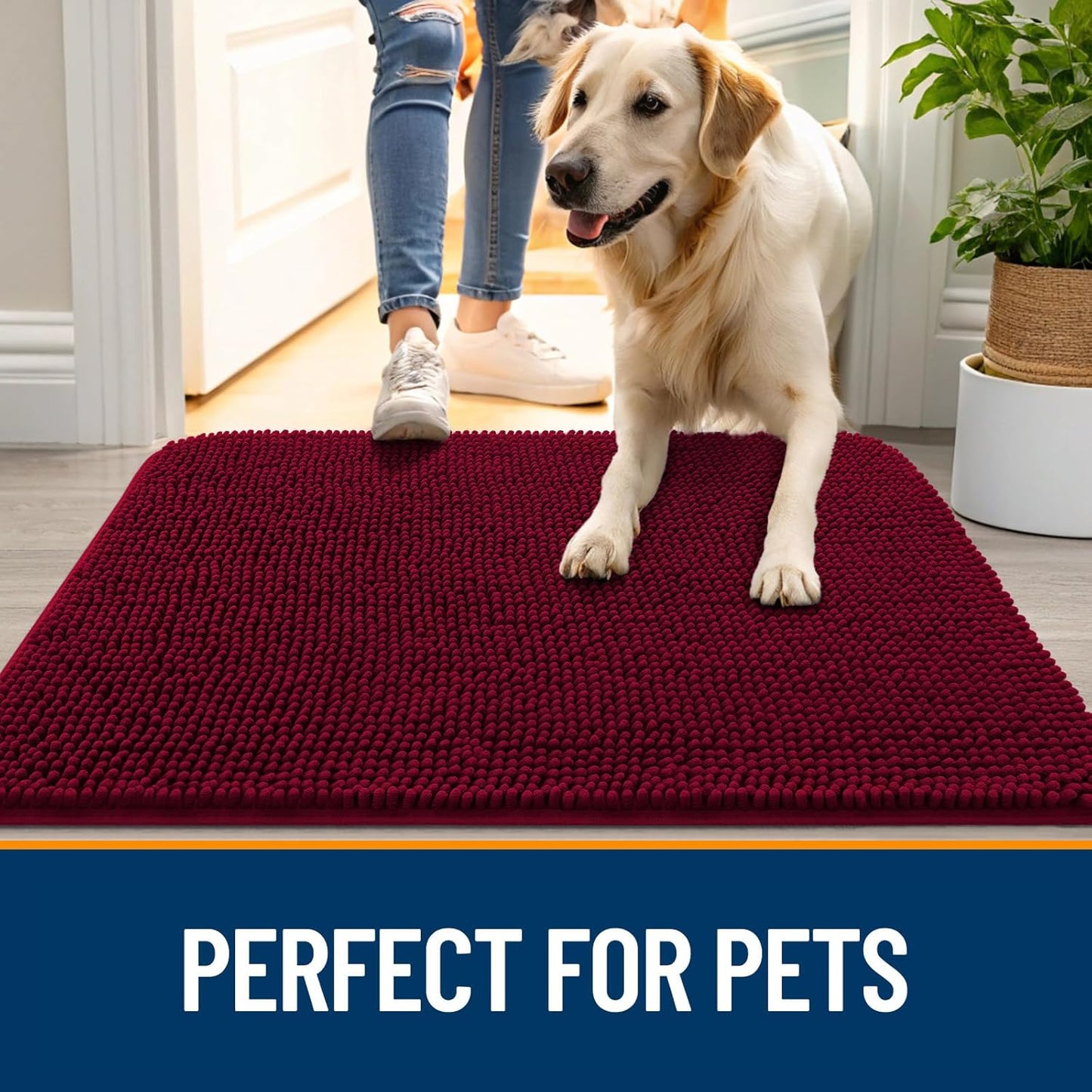 OLANLY Dog Door Mat for Muddy Paws 59x35, Absorbs Moisture and Dirt, Absorbent Non-Slip Washable Doormat, Quick Dry Chenille Mud Mat for Dogs, Entry Indoor Entryway Carpet for Inside Floor, Burgundy