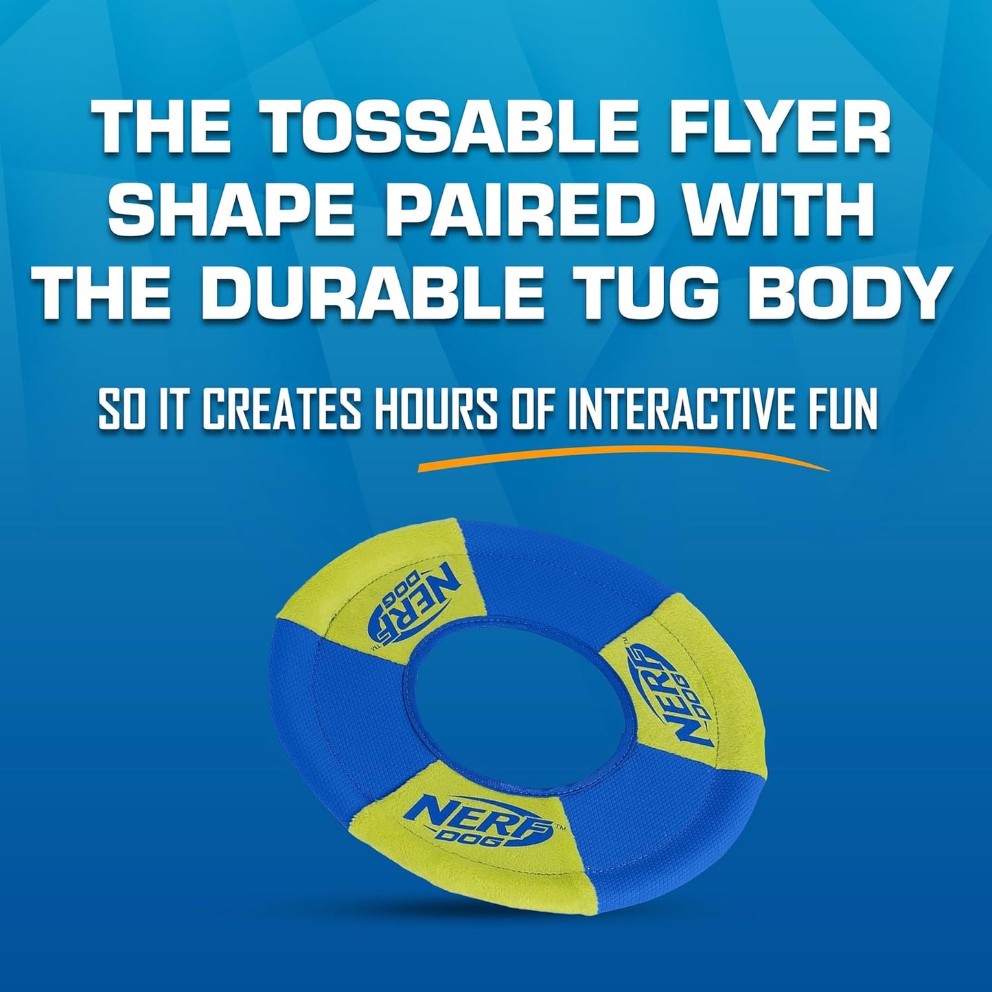 Nerf Dog Trackshot Toss and Tug Ring Outdoor Dog Toy 2 Pack, 9 Inch Dog Tug and Fetch Toy, for Medium and Large Breeds, Blue/Orange/Green