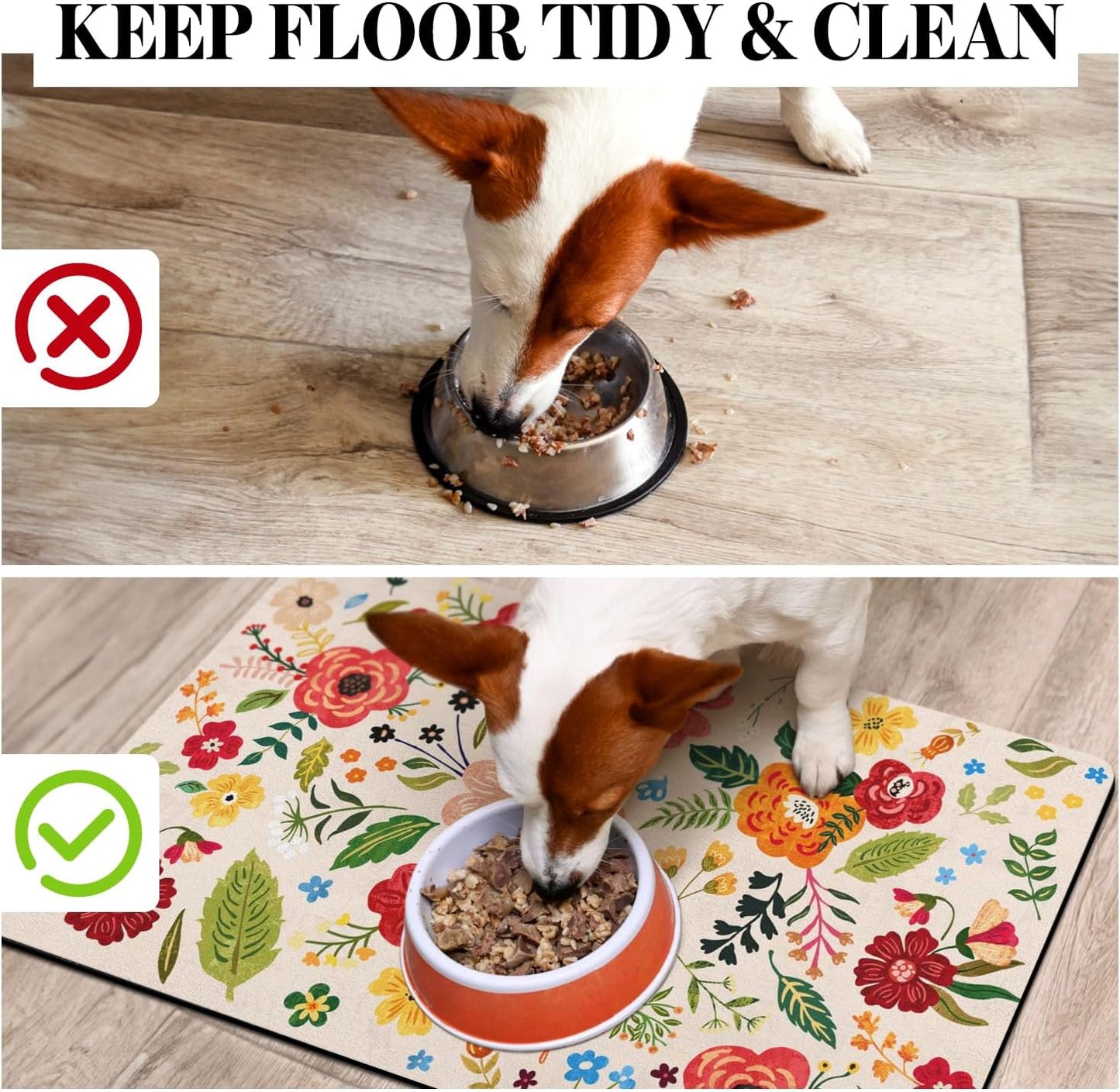 Dog Food Mats for Floors, Absorbent Quick Dry Pet Cat Food Mat, Dog Bowl Mats for Food and Water Dispenser Mat, Eco-Friendly Dog Accessories Pet Supplies 17"x30"