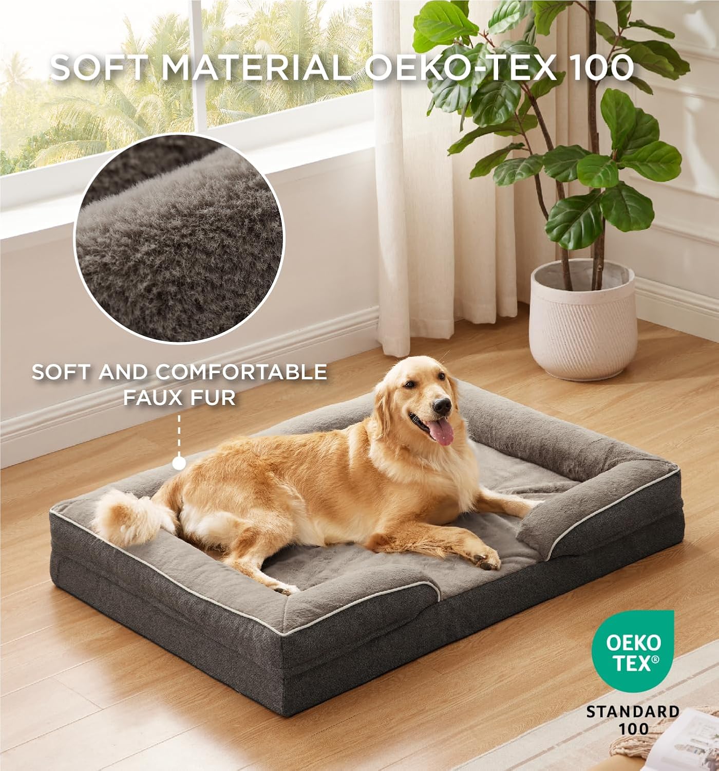 Made4Pets Orthopedic Dog Bed for Extra Large Dogs, Supportive Foam XL Pet Bed Sofa with Washable Removable Cover, Waterproof Large Dog Couch Bed, Non-Slip Bottom and Egg-Crate Foam, Grey