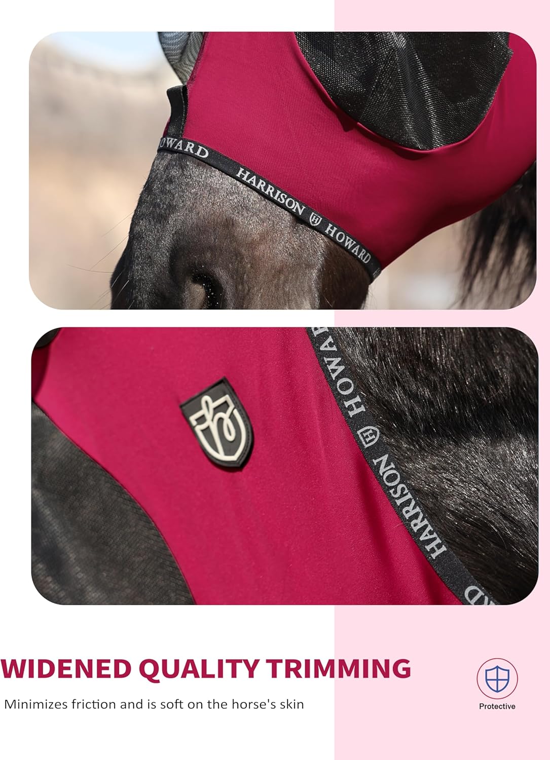 Harrison Howard Horse Fly Mask with Forelock Opening Stretch Breathable and Comfortable for Horses UV -Protection Burgundy M