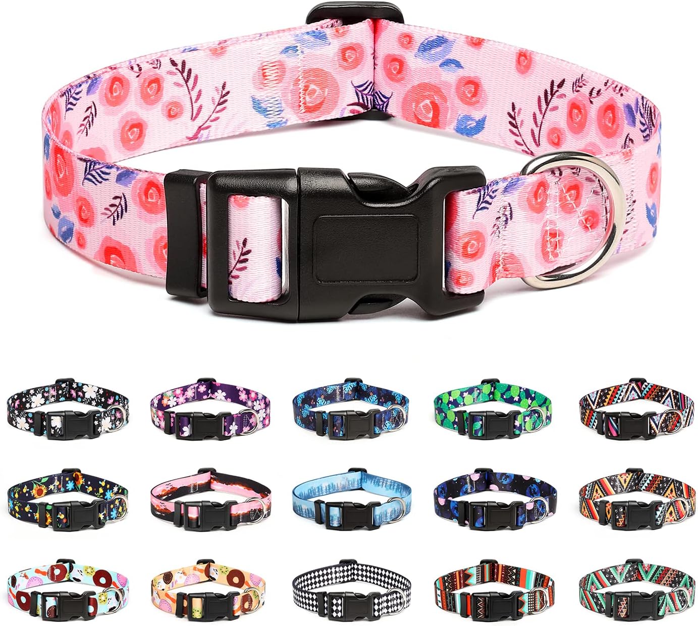 Mercano Adjustable Dog Collar - Special Design Patterns, Soft Nylon Comfortable Durable Pet Collar for Small Medium Large Dogs (XS, Rose)