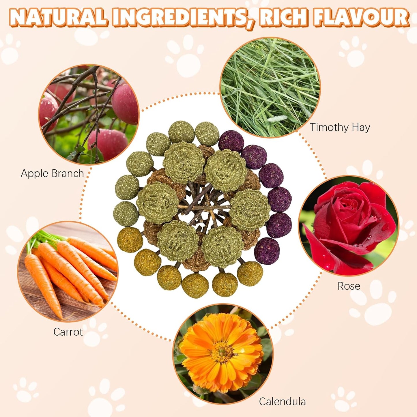 Fhiny Rabbit Chew Toys, 30 PCS Natural Bunny Lollipop Chew Sticks Handmade Guinea Pig Molar Treats for Teeth Small Animals Snacks for Guinea Pig Bunny Chinchilla Hamster Gerbil Teeth Care