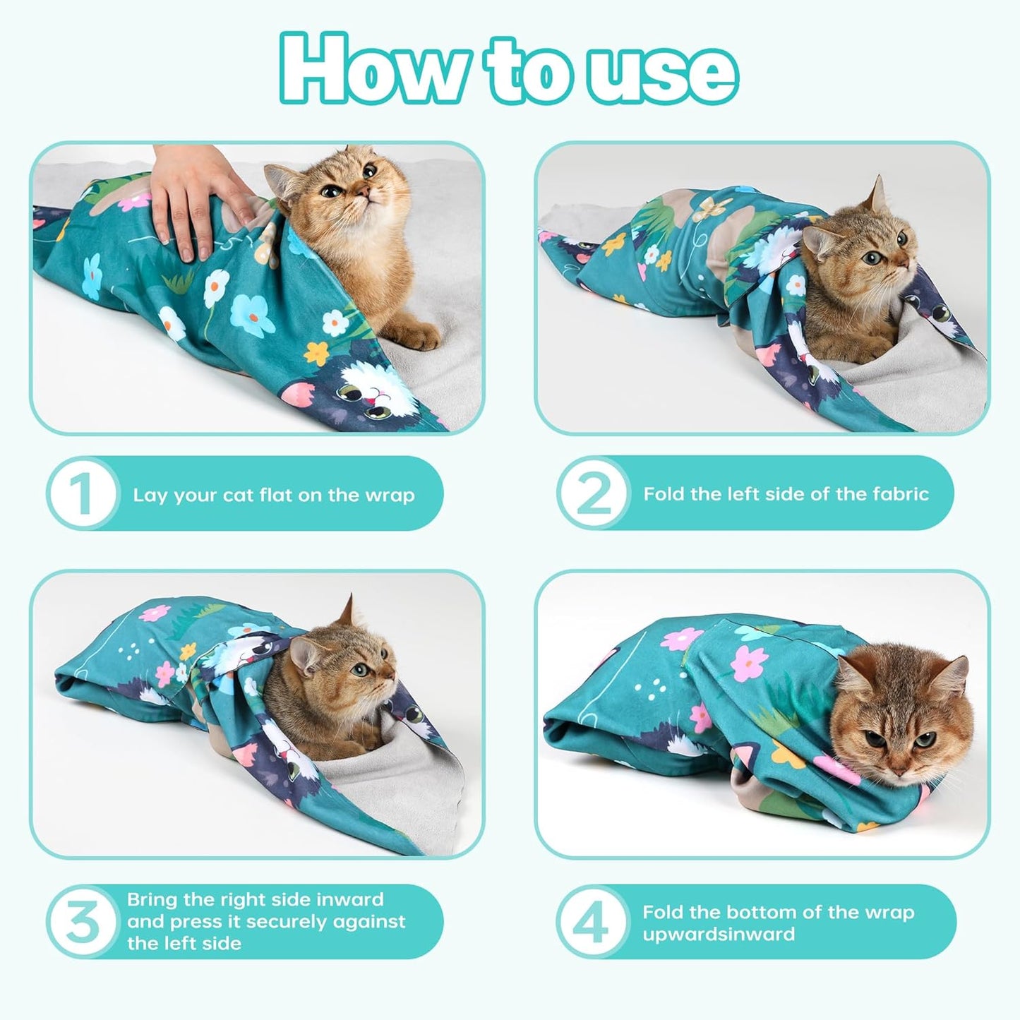 Cat Grooming Wrap, Cat Wrap for Cutting Nails, Self-Adherent Fabric Wrap for Cats, Cat Burrito Wrap Anti-Scratch, Anti-Escape, Multifunctional Swaddle Wrap Pet Tool 21.6×21.6"