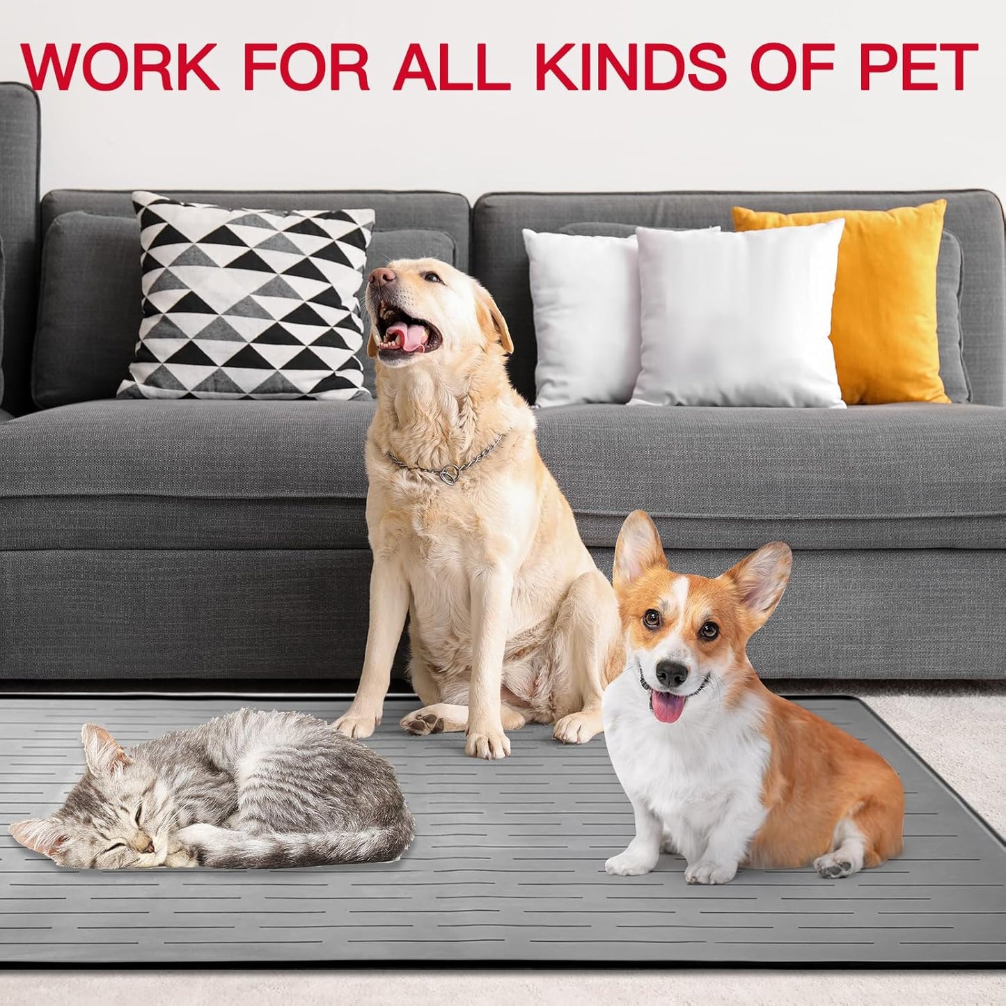 39.4"x29.5" Large Pet Food Mat, Silicone Dog Mats for Food and Water, Nonslip Pet Feeding Mats for Floors,Dog Cat Bowl Mat with Raised Edges, Dark Green