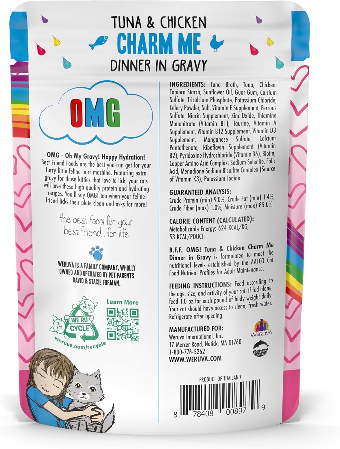 Weruva B.F.F. OMG - Best Feline Friend Oh My Gravy! Tuna & Chicken Charm Me with Tuna & Chicken in Gravy Cat Food, 3oz Pouch (Pack of 12)