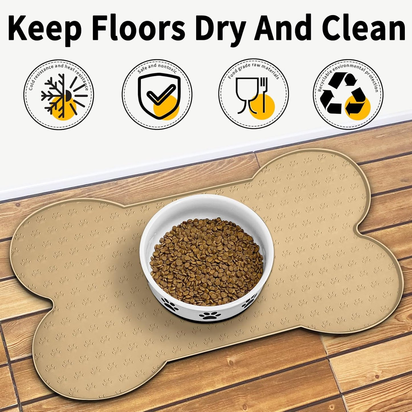 Dog Food Mat Anti-Slip Silicone Dog Bowl Mat Thicker Pet Placemat Waterproof Cat Feeder Pad with Raised Edge Puppy Kitten Feeding Mats Suitable Small Medium-Sized Dogs Cats Eating Tray