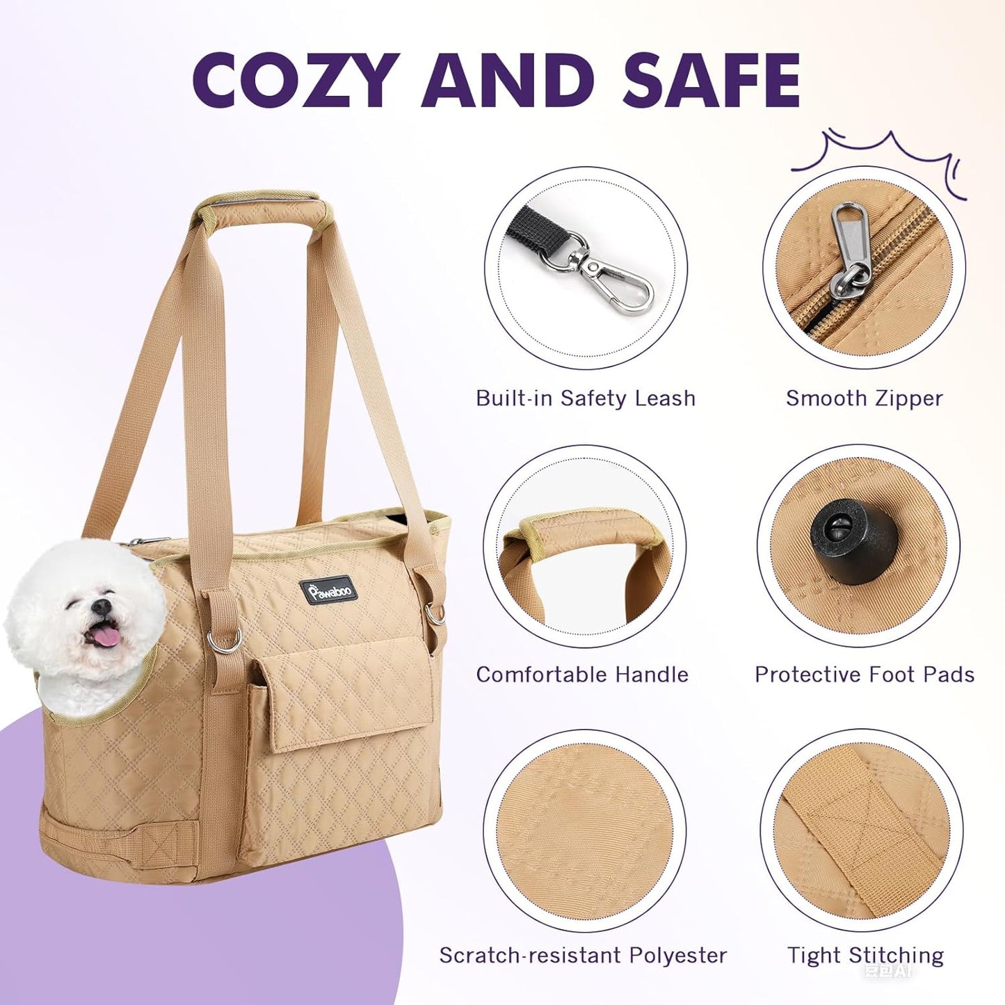Pawaboo Dog Purse Carrier for Small Dogs with Pocket, Lightweight Dogs and Puppies Tote Bag Carrier, Dog Carriers Soft Sided for Puppy Cat Rabbit, Shopping Travel Puppy Carriers Under 11 LBS, Khaki