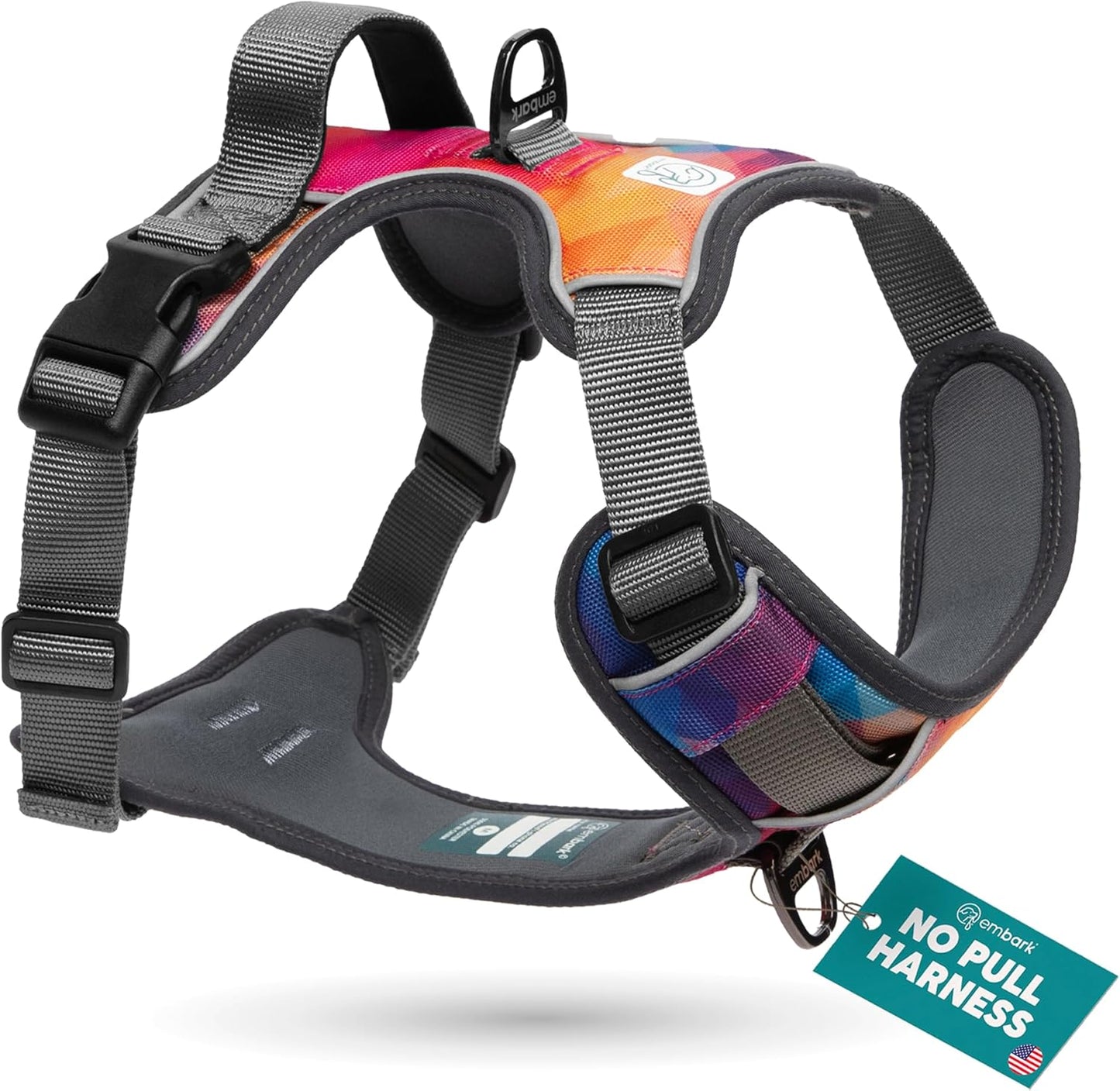 Embark Adventure Dog Harness, Reflective Trim No Pull Dog Harness for Large Dogs - Military Grade Nylon, Front Clip with Gel Lined Handle. Soft & Padded Puppy