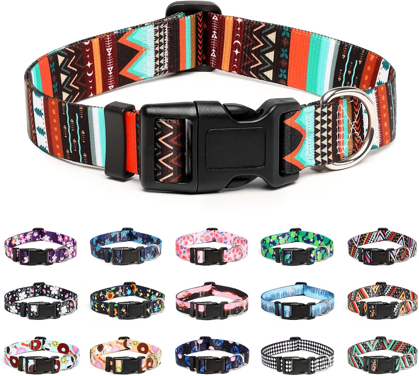 Mercano Adjustable Dog Collar - Special Design Patterns, Soft Nylon Comfortable Durable Pet Collar for Small Medium Large Dogs (XS, Tribal Green)