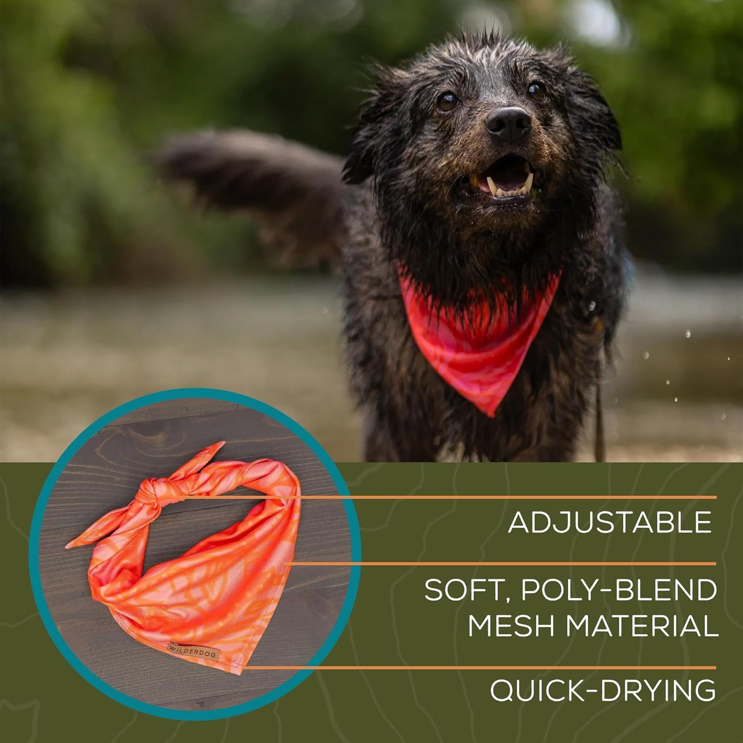 Wilderdog Dog Bandana with Lightweight Quick Drying Poly-Blend Mesh Material in Papaya