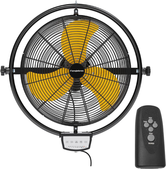 20 IN 5500 CFM Remote Control Wall Mount Fan, 3 Speed High Velocity Wall Fan with Timer, Oscillation & Tilting, Air Circulator for Garage, Commercial, Greenhouse, Warehouse & Gazebo Use, UL Listed