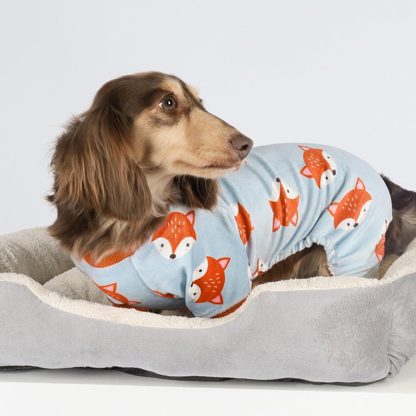 Fitwarm Funny Fox Dog Pajamas, Warm Dog Onesie, Dog Clothes for Small Dogs Girl Boy, Lightweight Velvet, Pet Outfit, Gray, Orange, Small