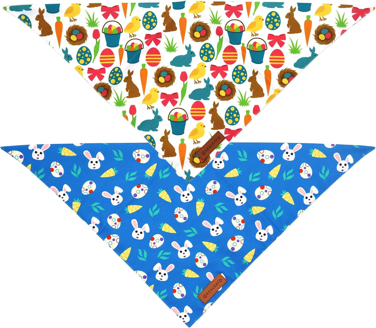 Realeaf Easter Dog Bandanas 2 Pack, Reversible Bunny Carrot and Easter Eggs Pet Scarf for Boy and Girl, Premium Durable Fabric, Holiday Bandana for Large and X-Large Dogs (X-Large)