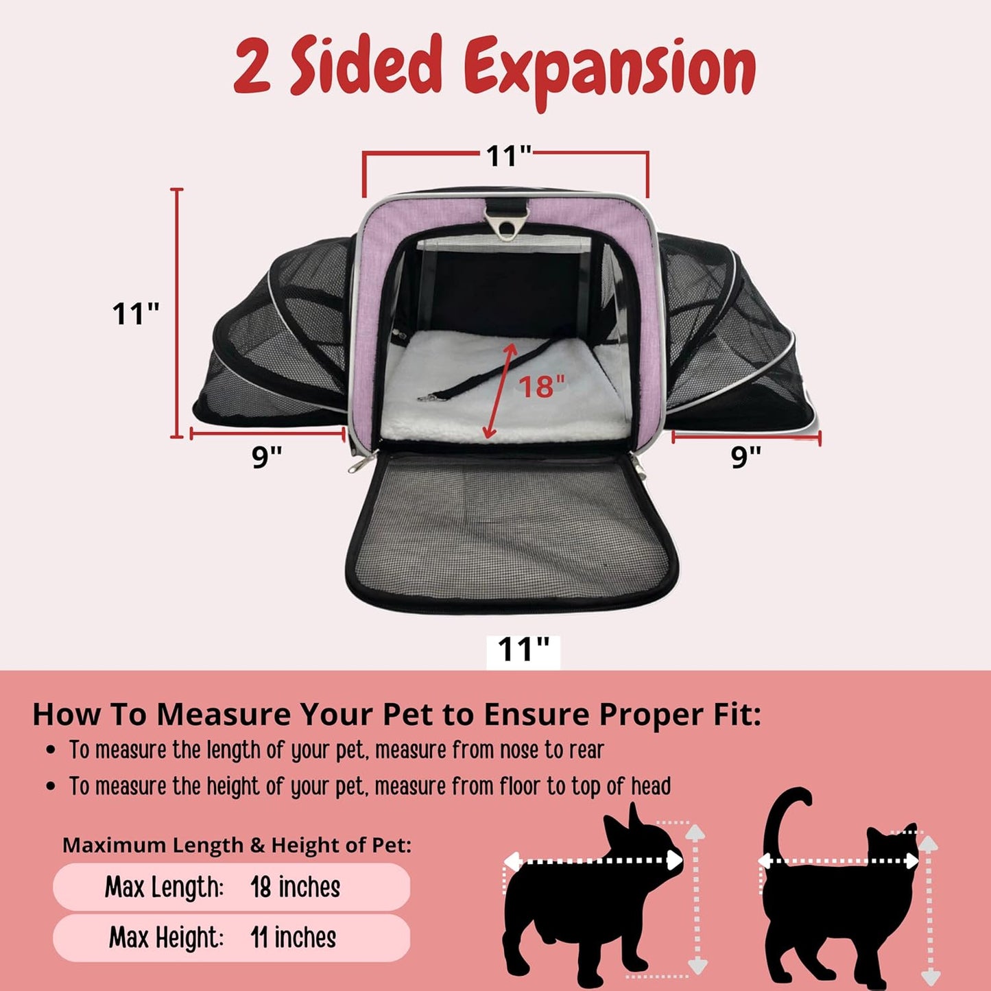 Airline Approved Expandable Premium Pet Carrier on Wheels- Two Sided Rolling Carrier- Designed for Dogs & Cats- Extra Spacious Soft Lined Carrier! - Pink (RL-PET-CARRIER-WHEELS)