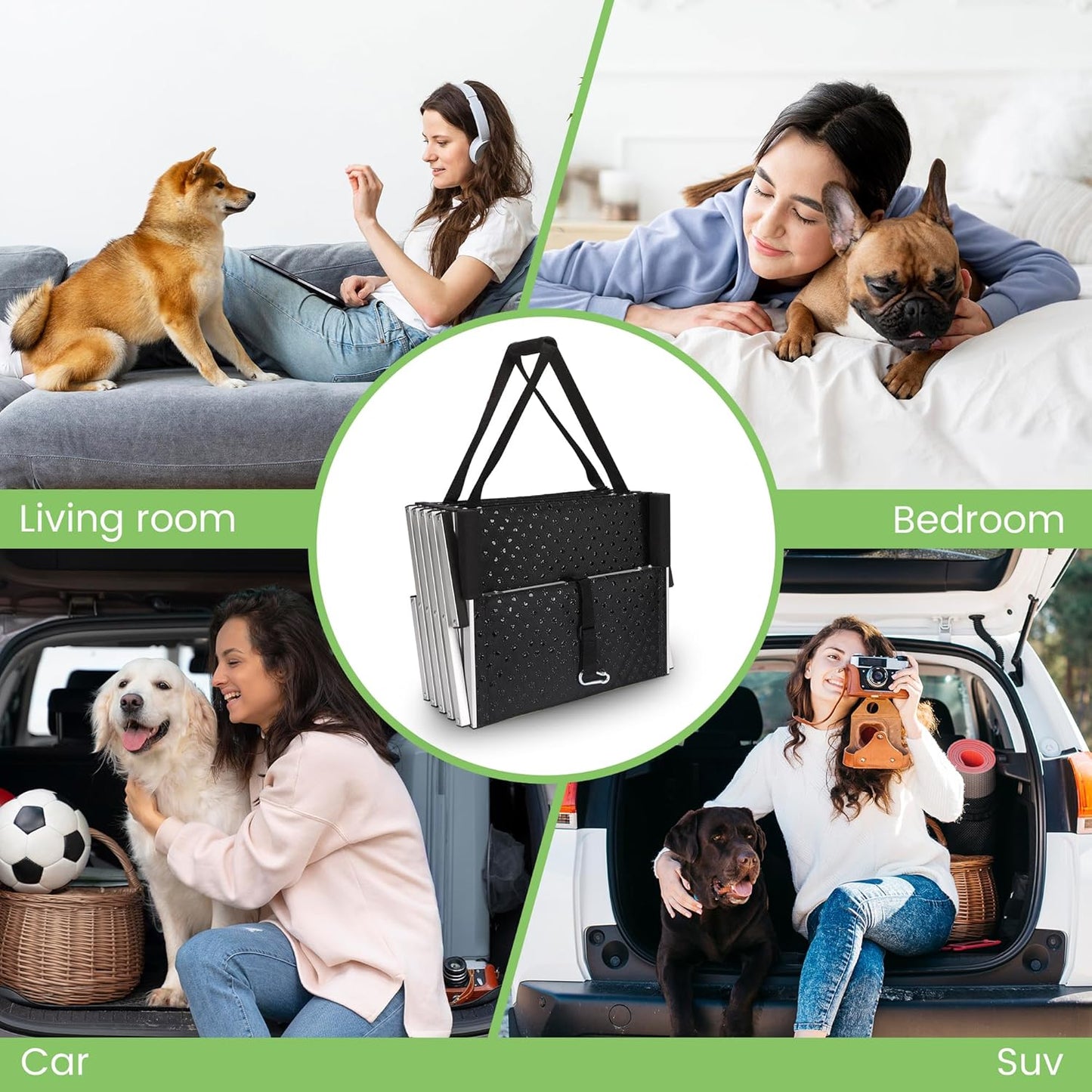 Sturdy 6-Step Aluminum Frame Dog Stair with 1680D PVC Fabric - Non-Slip, Lightweight & Portable - Ideal for Car, SUV, Truck Access - Black (106x80x43cm)