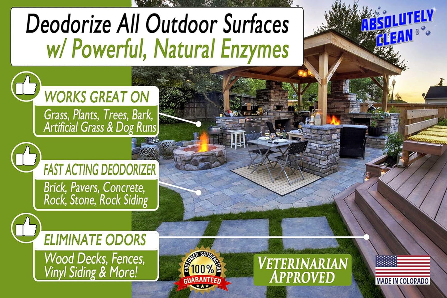 Amazing Outdoor Deodorizer odor eliminator Natural Enzyme Just Spray & Walk Away Grass, AstroTurf, Dog Runs, Patios, Decks, Fences & More Vet Approved - 128oz odor eliminator for strong odor