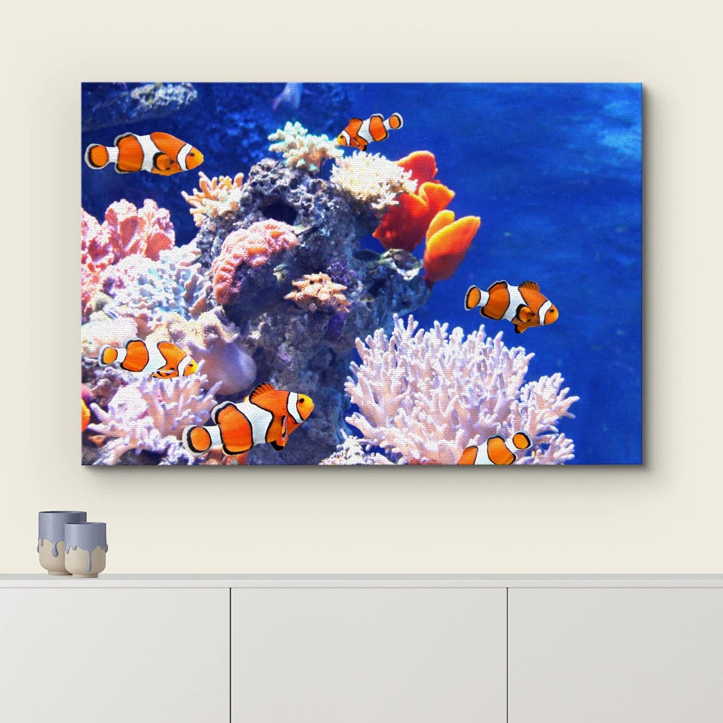 wall26 Canvas Print Wall Art Clownfish Underwater Tropical Coral Reef Nature Animals Photography Realism Rustic Scenic Landscape Wilderness Earth Colorful for Living Room, Bedroom, Office - 16"x24"