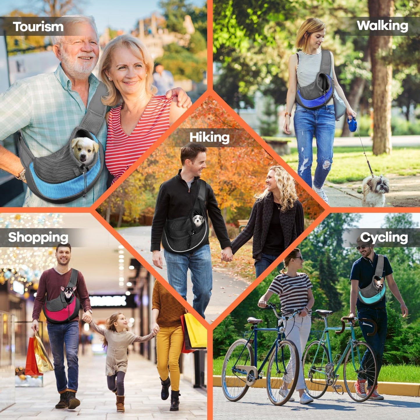 YUDODO Pet Sling Carrier for Small Dogs & Cats – Hands-Free Puppy Carrier with Safety Hook, Large Zipper Pocket, Soft Breathable Mesh, Adjustable Strap & Reflective Strip (Cyan 1.0 S)