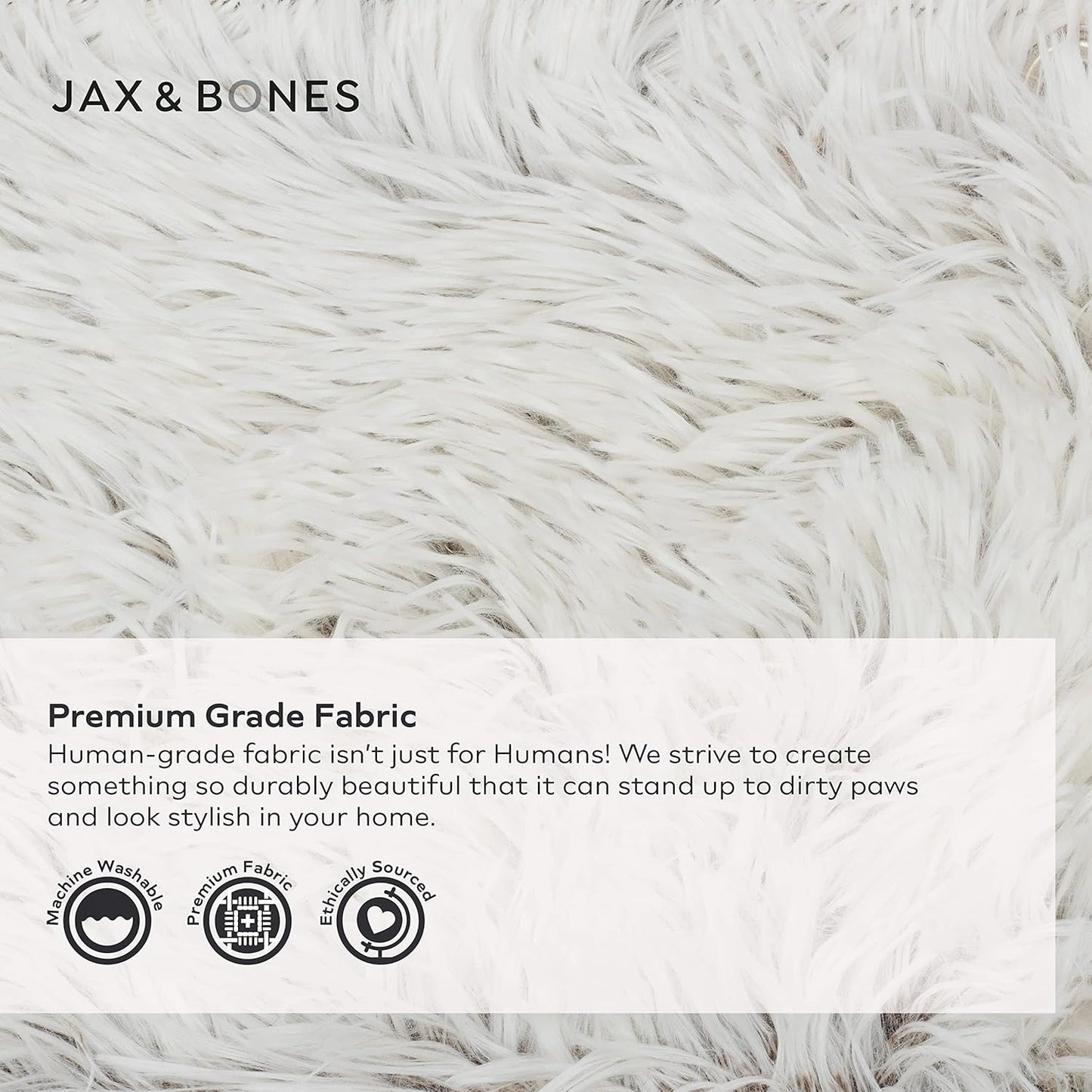 Jax & Bones Dog Napper - Machine Washable Shag Bed for Dogs - Extra Heavy Duty Bolstered Sides - Small White Dog Mat | 24 x 21 Inches