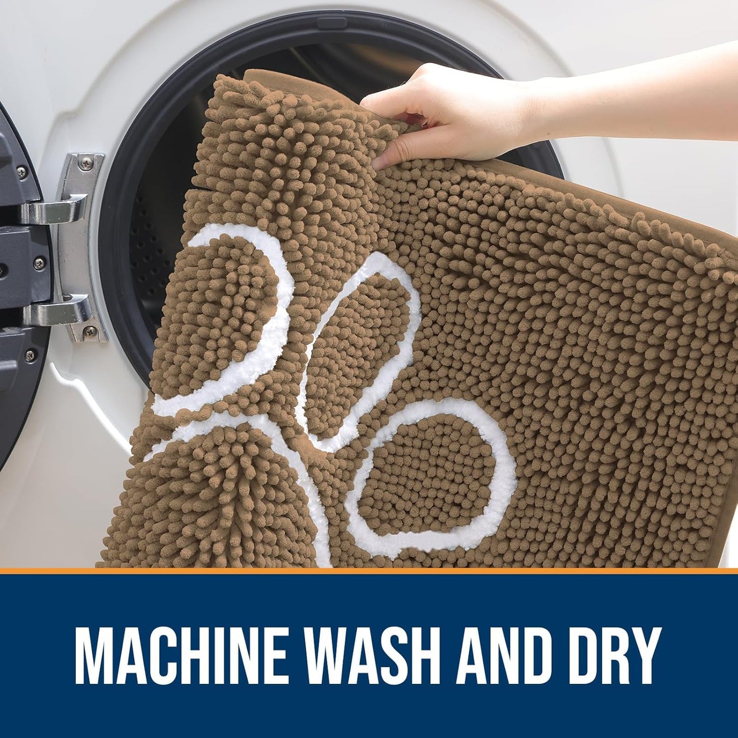 OLANLY Door Mat for Muddy Dog Paws 40x32, Ultra Absorbent Chenille Mud Doormat with Paw Print Design, Non-Slip Washable Doormat for Indoor Entryway, Quick-Dry Pet Bed Mats for Dirty Dogs, Tan