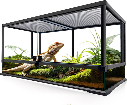 48 Gallon Professional Glass Terrarium 36"x18"x18" Durable Reptile Habitat Tank with Heat Resistant Aluminum Alloy Frame, Dual Front Swinging Doors for no Jam by Sand and Other Debris
