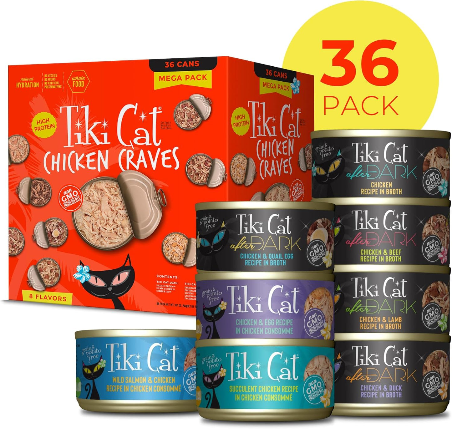 Tiki Cat Chicken Craves Whole Food, Ultimate Variety Pack, 36 Servings of High Protein Meals with Shredded Chicken, Wet Cat Food Mega Pack, 2.8 Ounce Cans (Pack of 36)