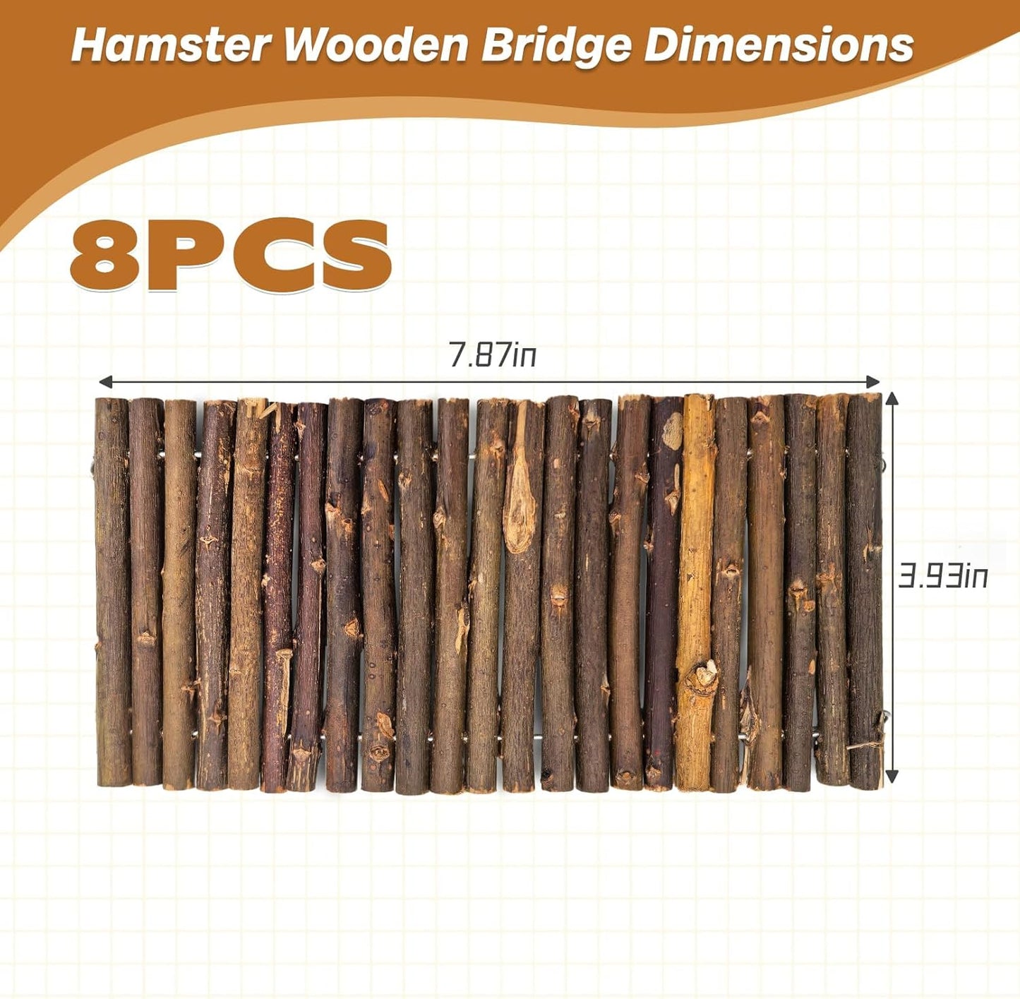 PINVNBY 8 PCS Hamster Wooden Ladder Bridge Tunnel Hide, Hamster Cage Accessories for Chinchillas Guinea Pigs Mouse Rat Ferre, Rodents Natural Hideout for Small Animals