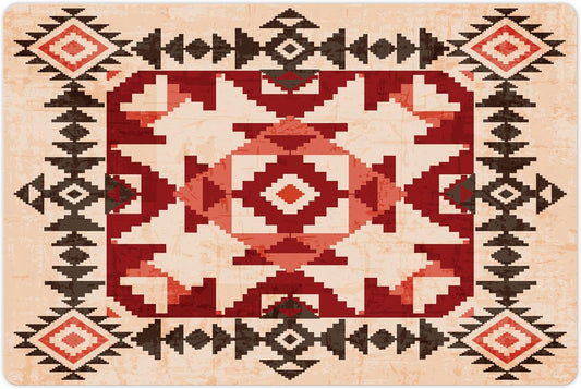 Lunarable Tribal Pet Mat for Food and Water, Original National Heritage Maya Pyramids Local Region Esoteric Myth Motive, Non-Slip Rubber Mat for Dogs and Cats, 18" X 12", Maroon