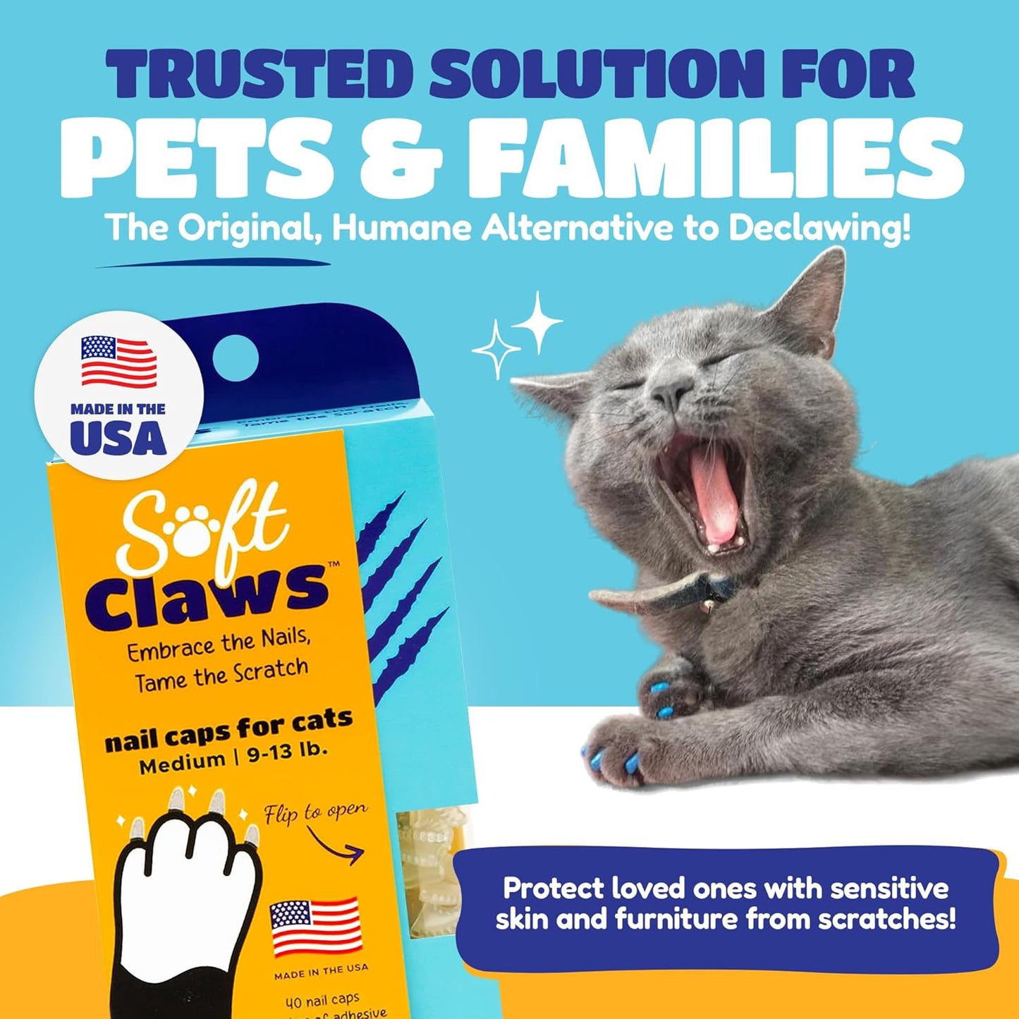Soft Claws Cat Nail Caps for Medium Cats – (40 Caps, Sparkle Variety) - Made in USA - Veterinarian-Developed | Protects Furniture & Skin - Easy to Apply, Long-Lasting Anti-Scratch Soft Cat Claw Covers